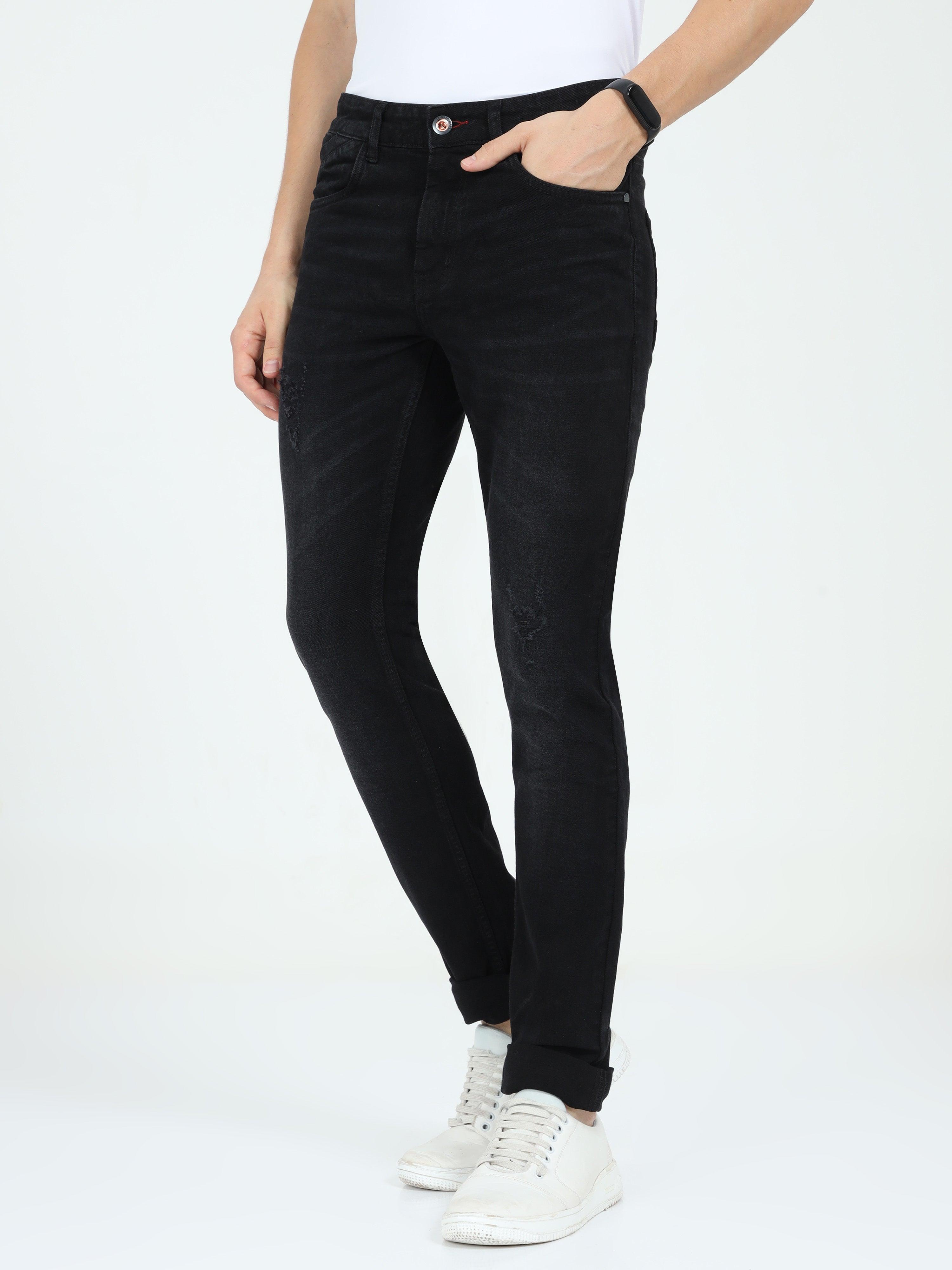 Men's Slim Fit Distressed Jeans - Black - Triggerjeans