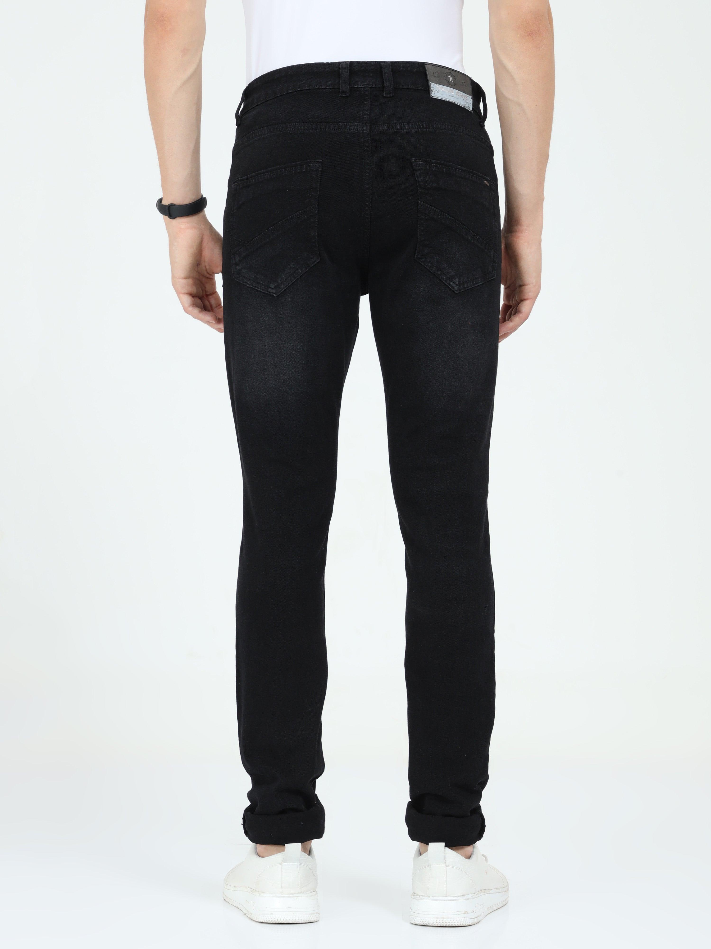 Men's Slim Fit Distressed Jeans - Black - Triggerjeans