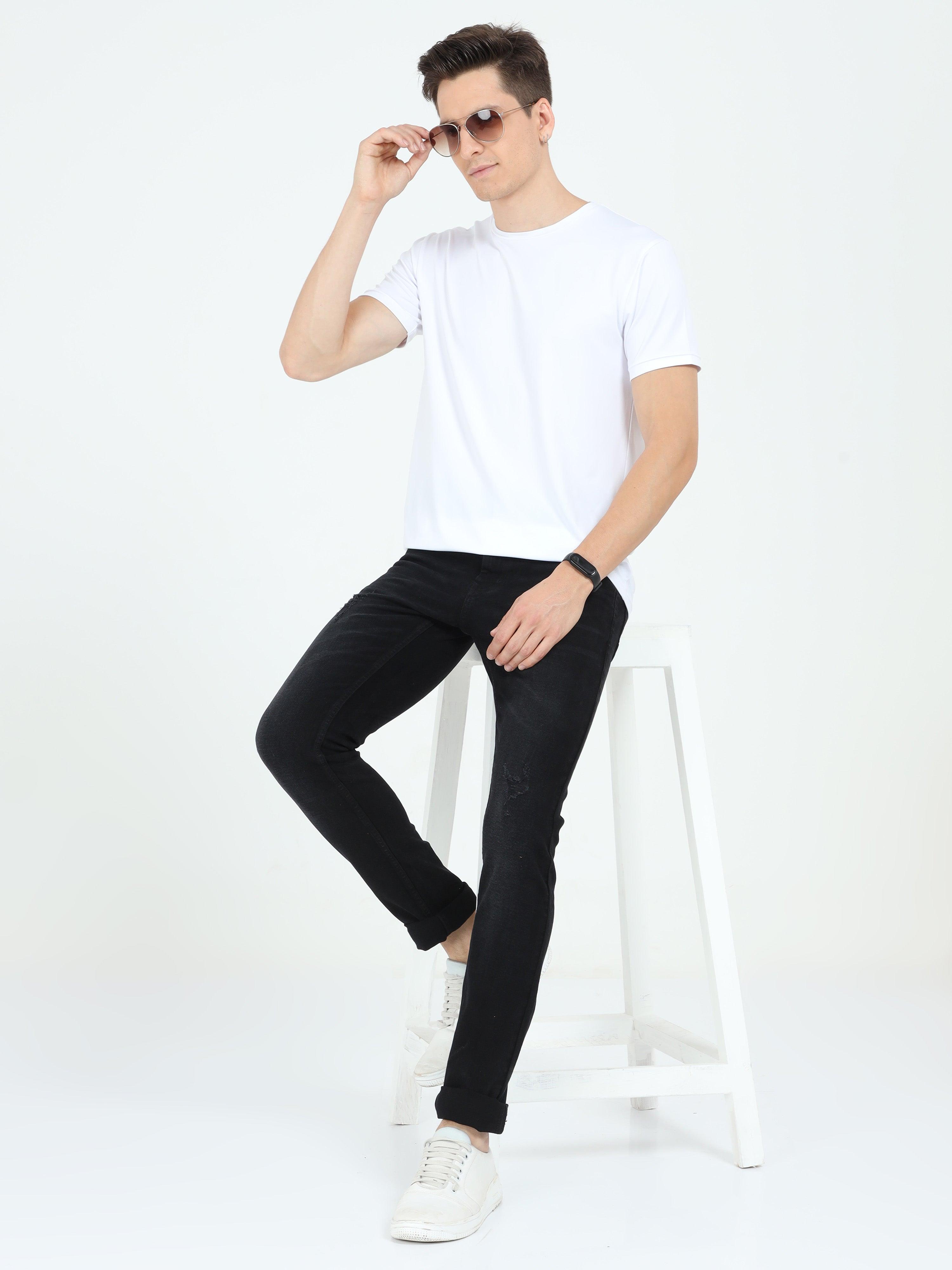 Men's Slim Fit Distressed Jeans - Black