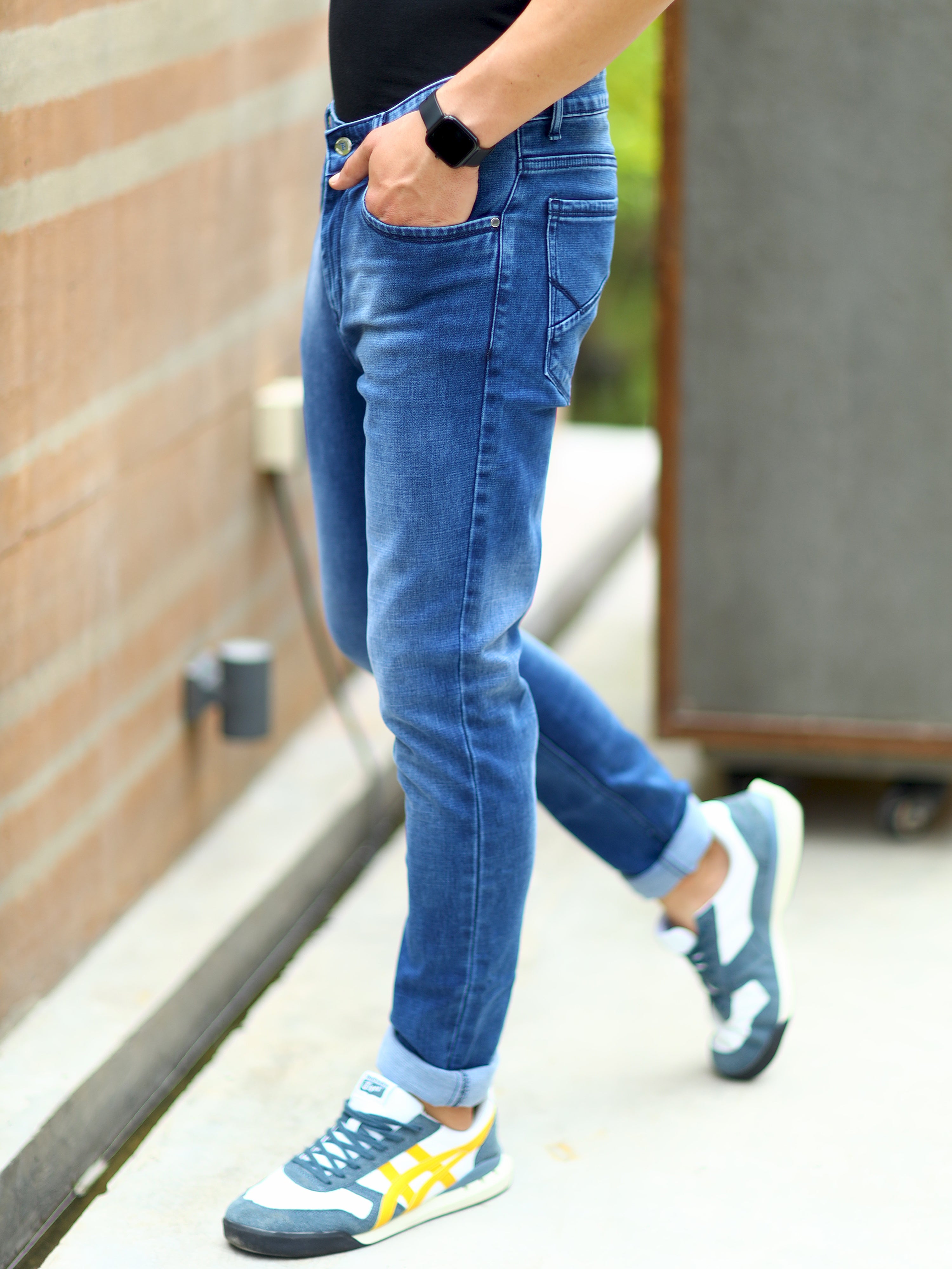 Men Slim-Fit Jeans-Blue Denim