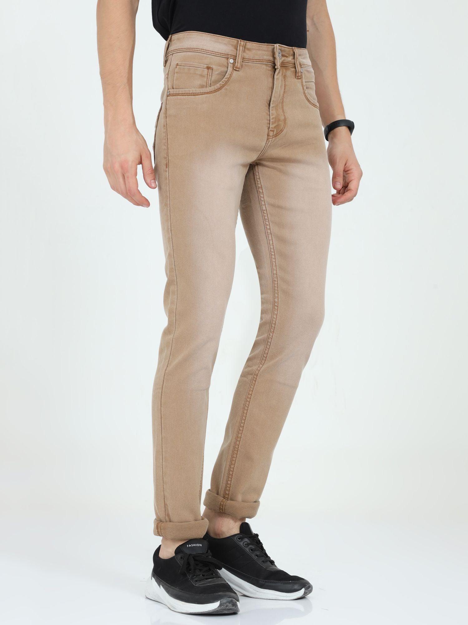 Urbano Fashion Mens Khaki Slim Fit Washed Jeans Stretchable aveps700spr khaki28  Amazonin Clothing  Accessories