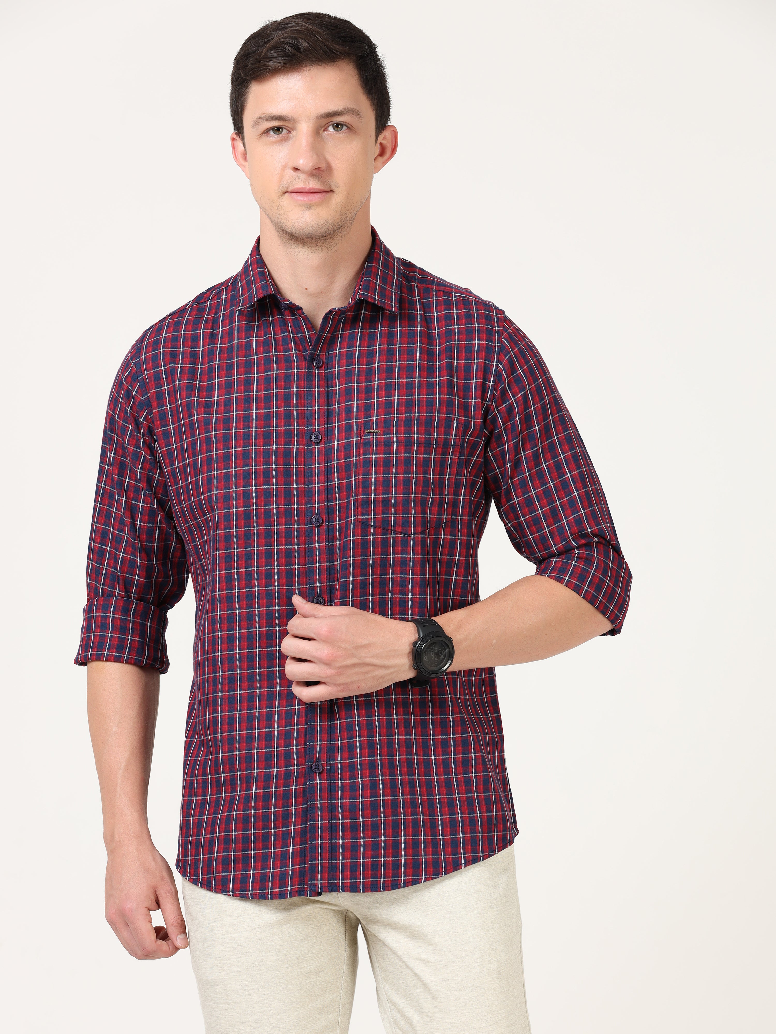 Tartan Checks Red Full Sleeves 
