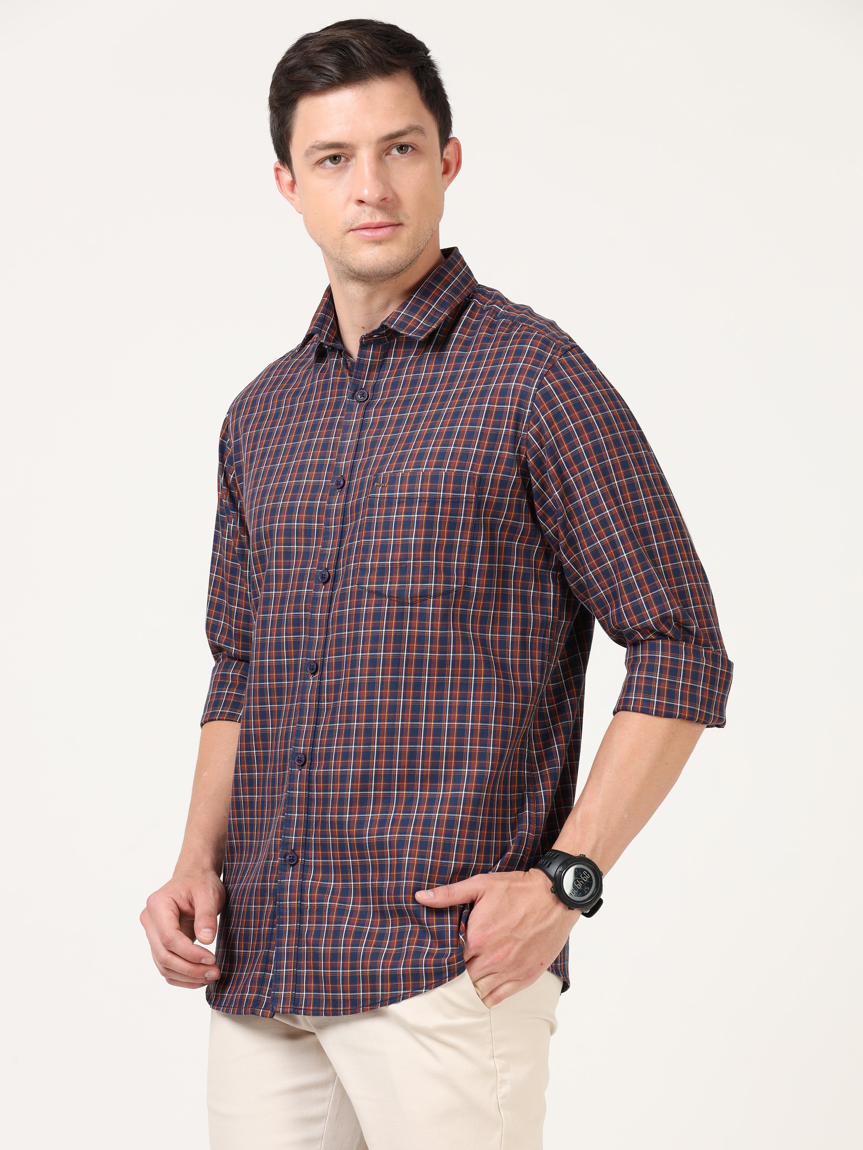 Men Slim Fit Casual Mustard Full Sleeves Shirt
