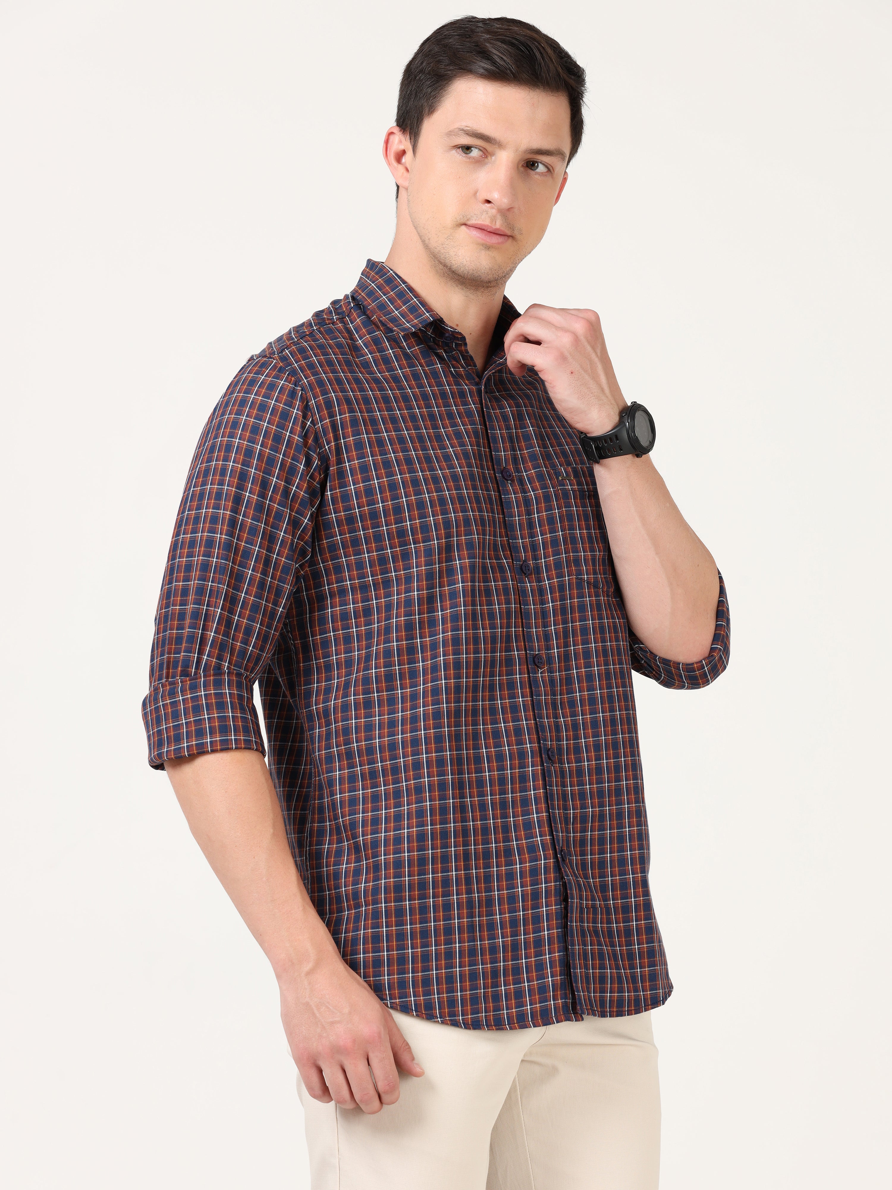Men Slim Fit Casual Mustard Full Sleeves Shirt