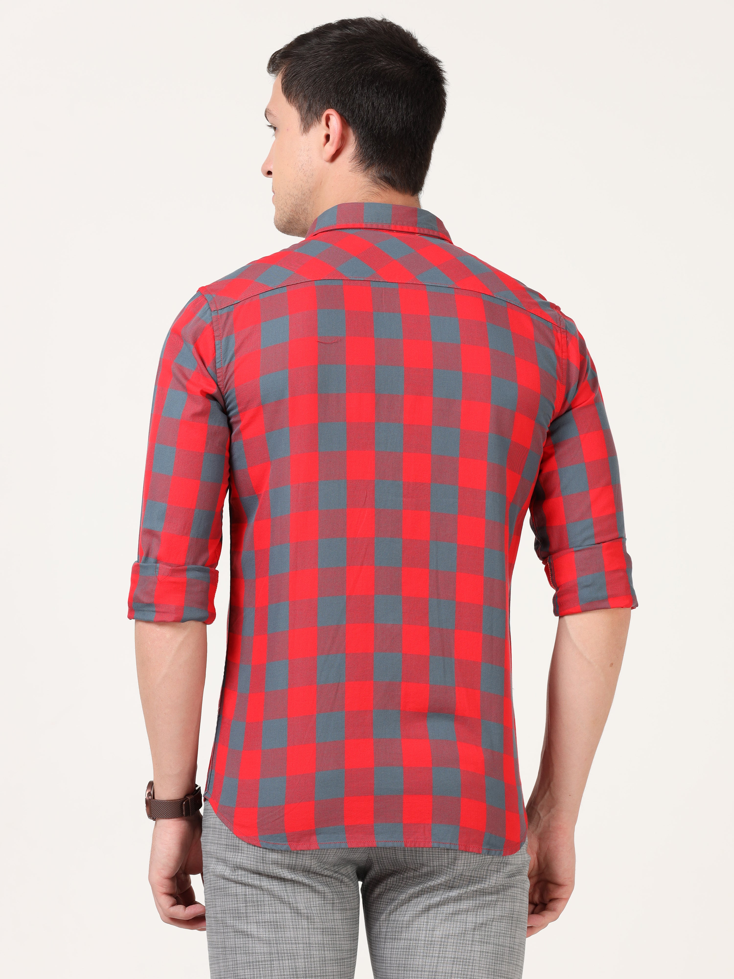 Men Slim Fit Casual Red Shirt