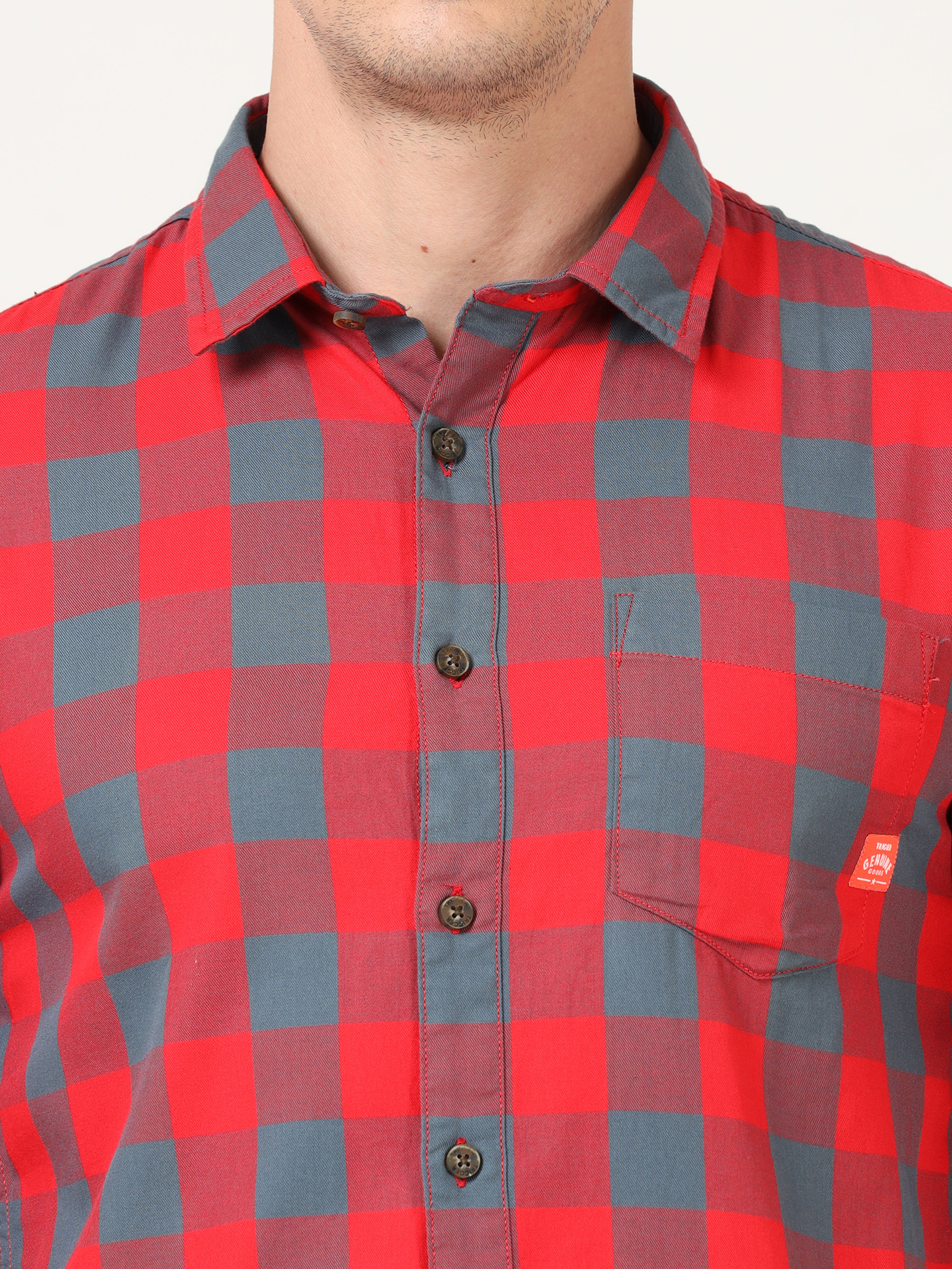 Men Slim Fit Casual Red Shirt