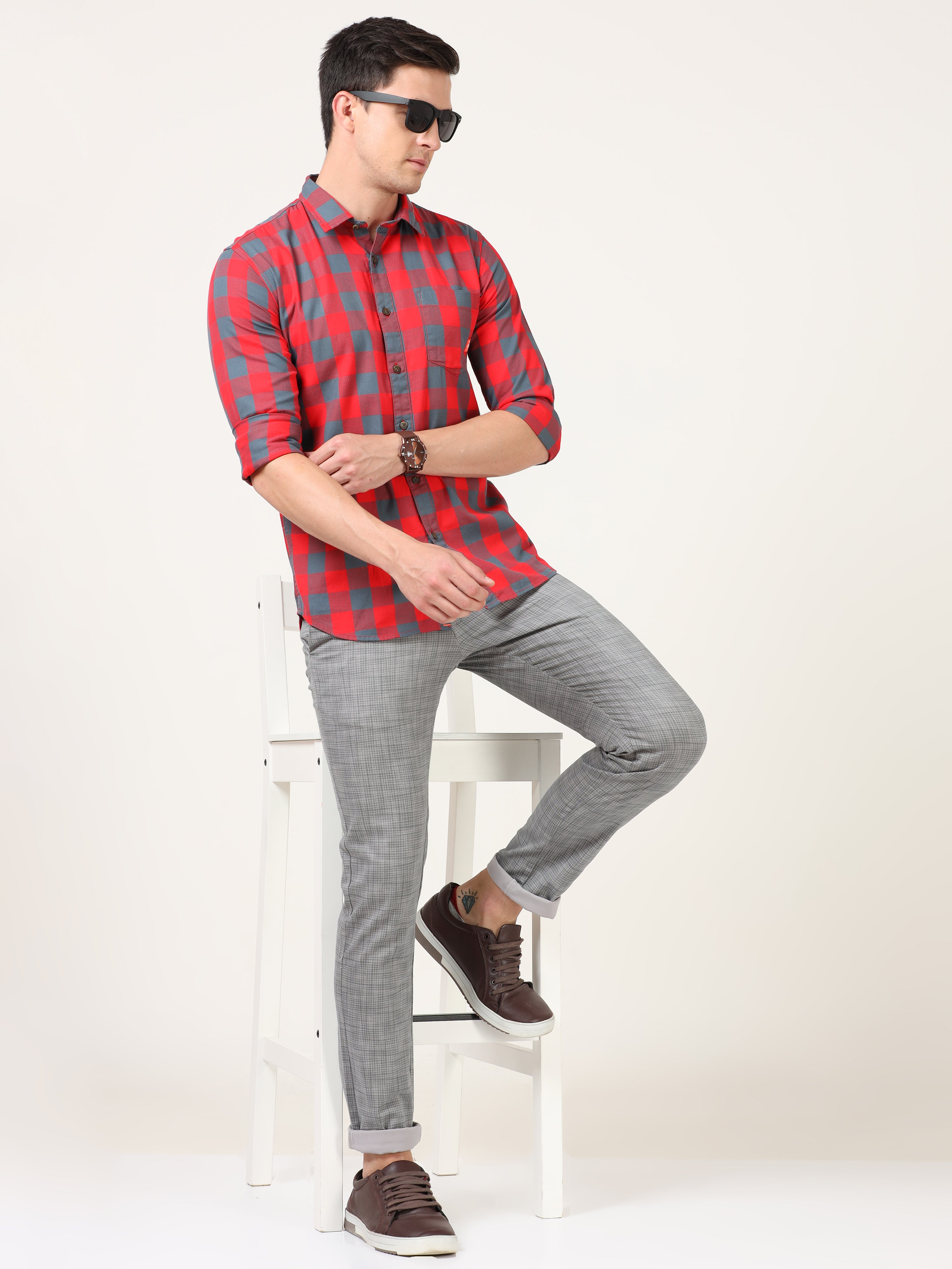 Men Slim Fit Casual Red Shirt