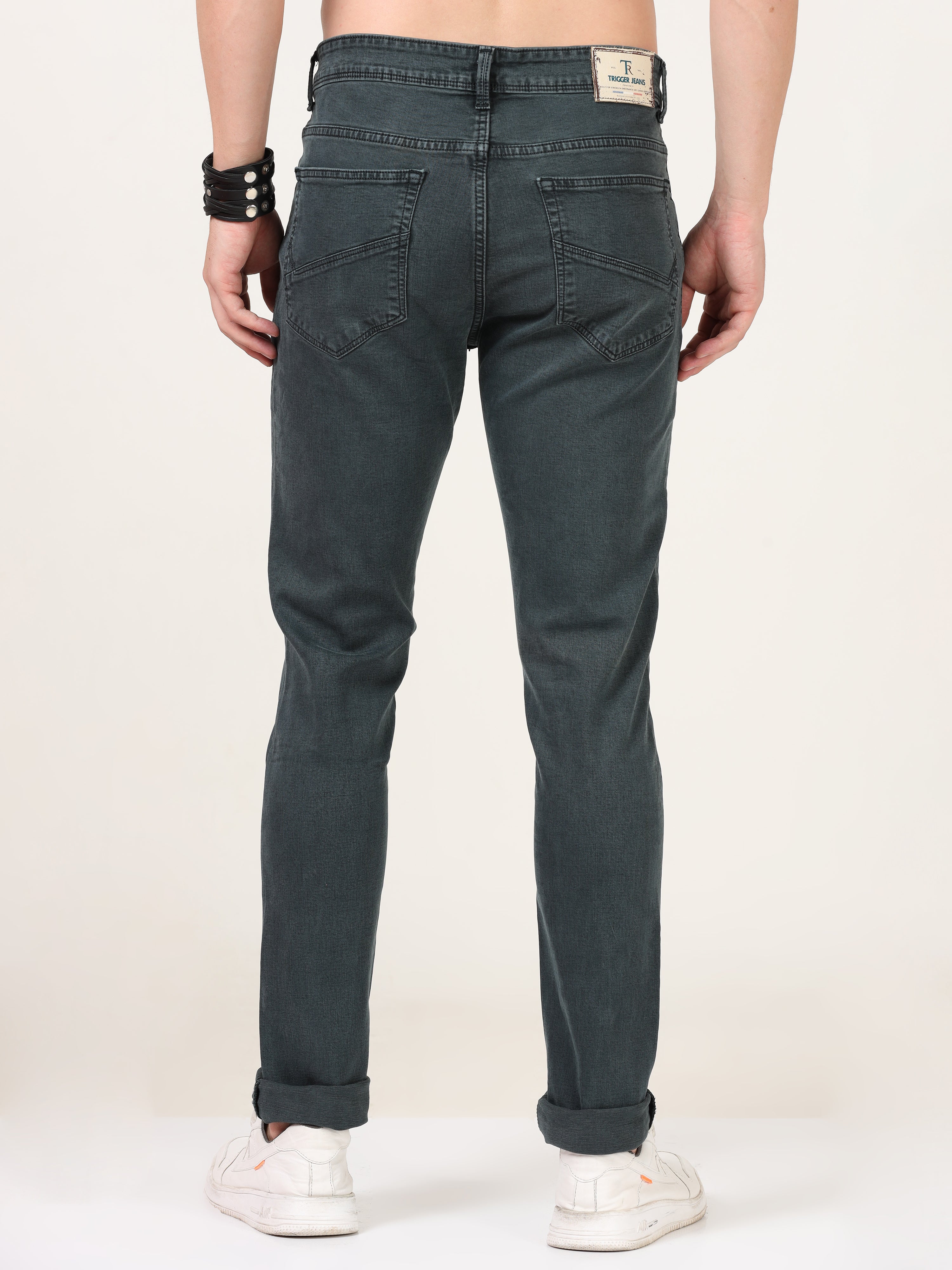 Men Slim Fit Olive Jean