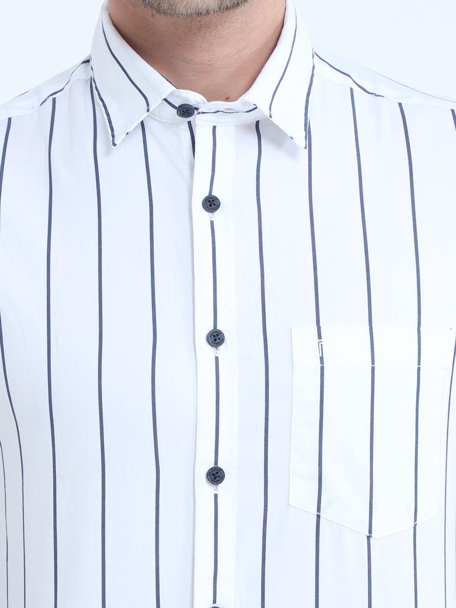 Eddard Men's Slim Fit Casual Shirt - Vertical White Full Sleeves - Triggerjeans