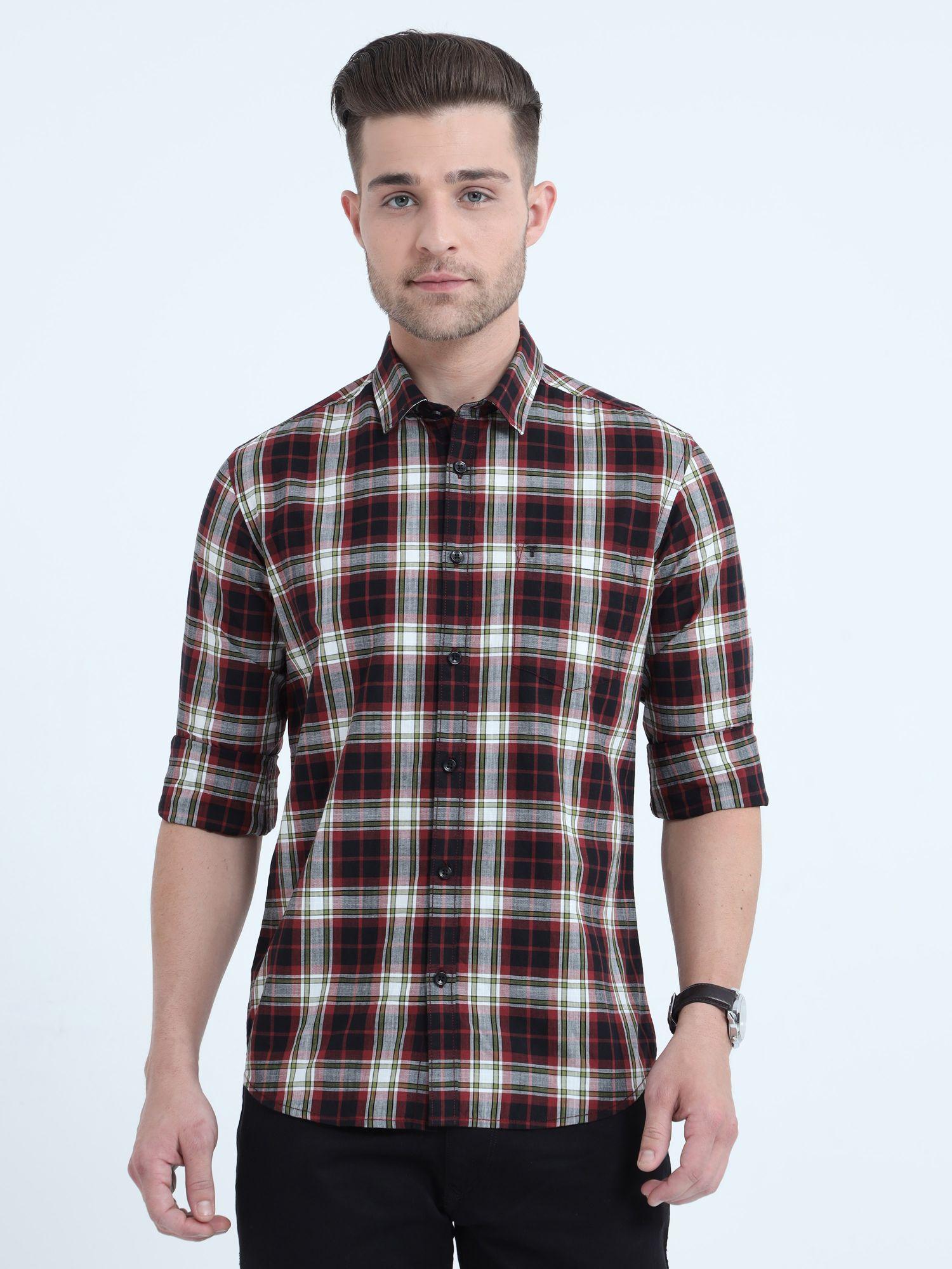 Tartan Checks Maroon Full Sleeves