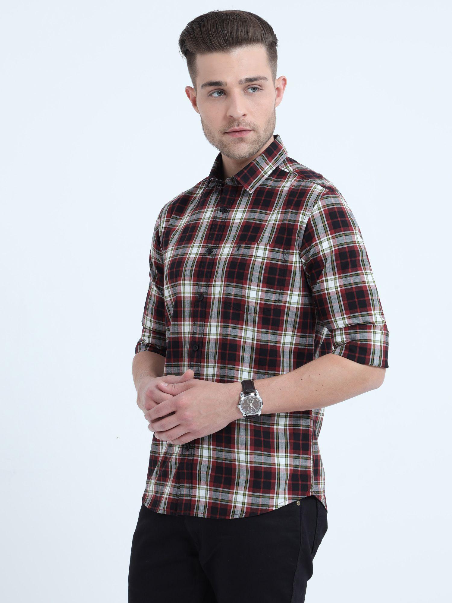 Tartan Checks Maroon Full Sleeves