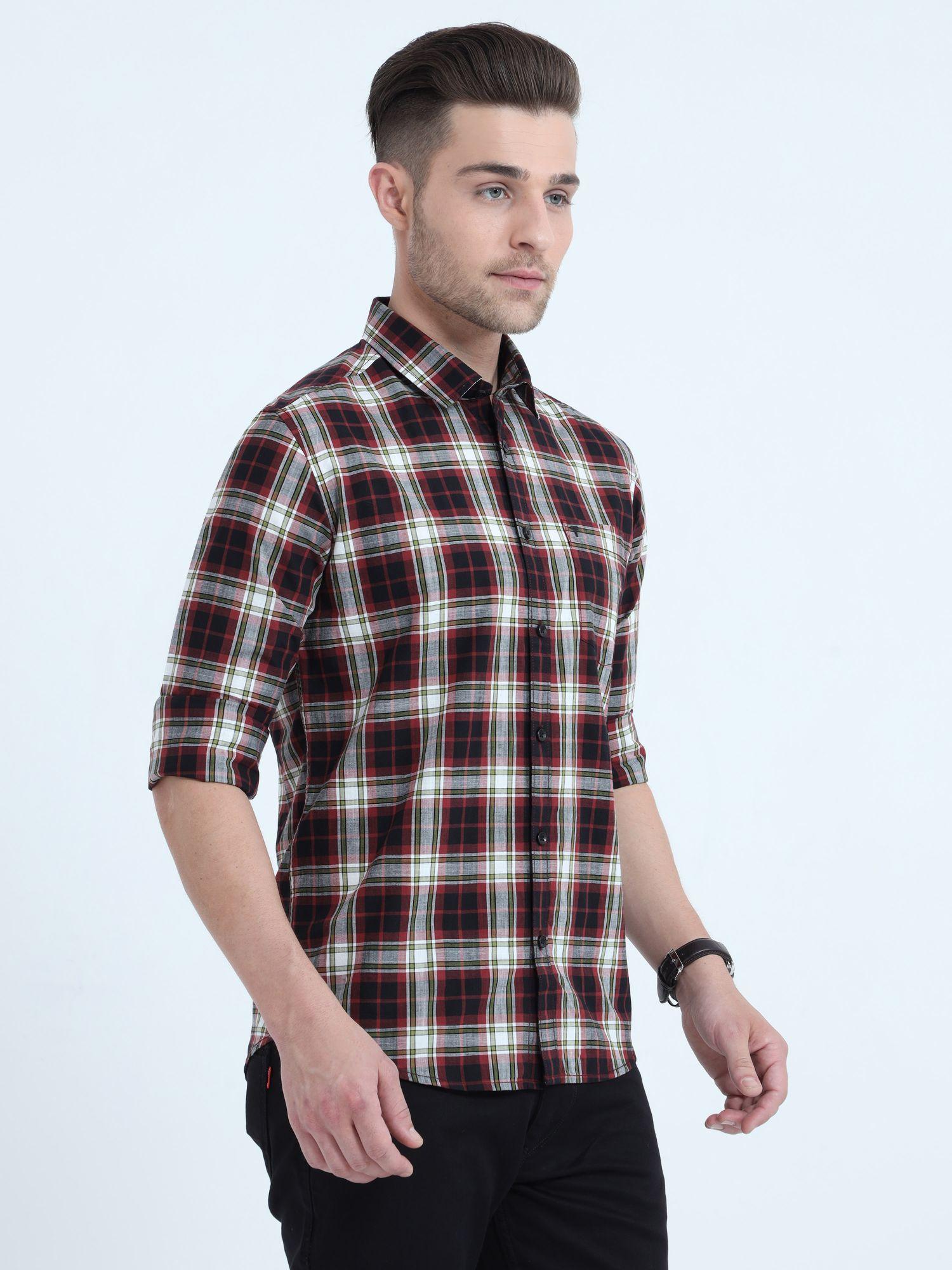 Tartan Checks Maroon Full Sleeves