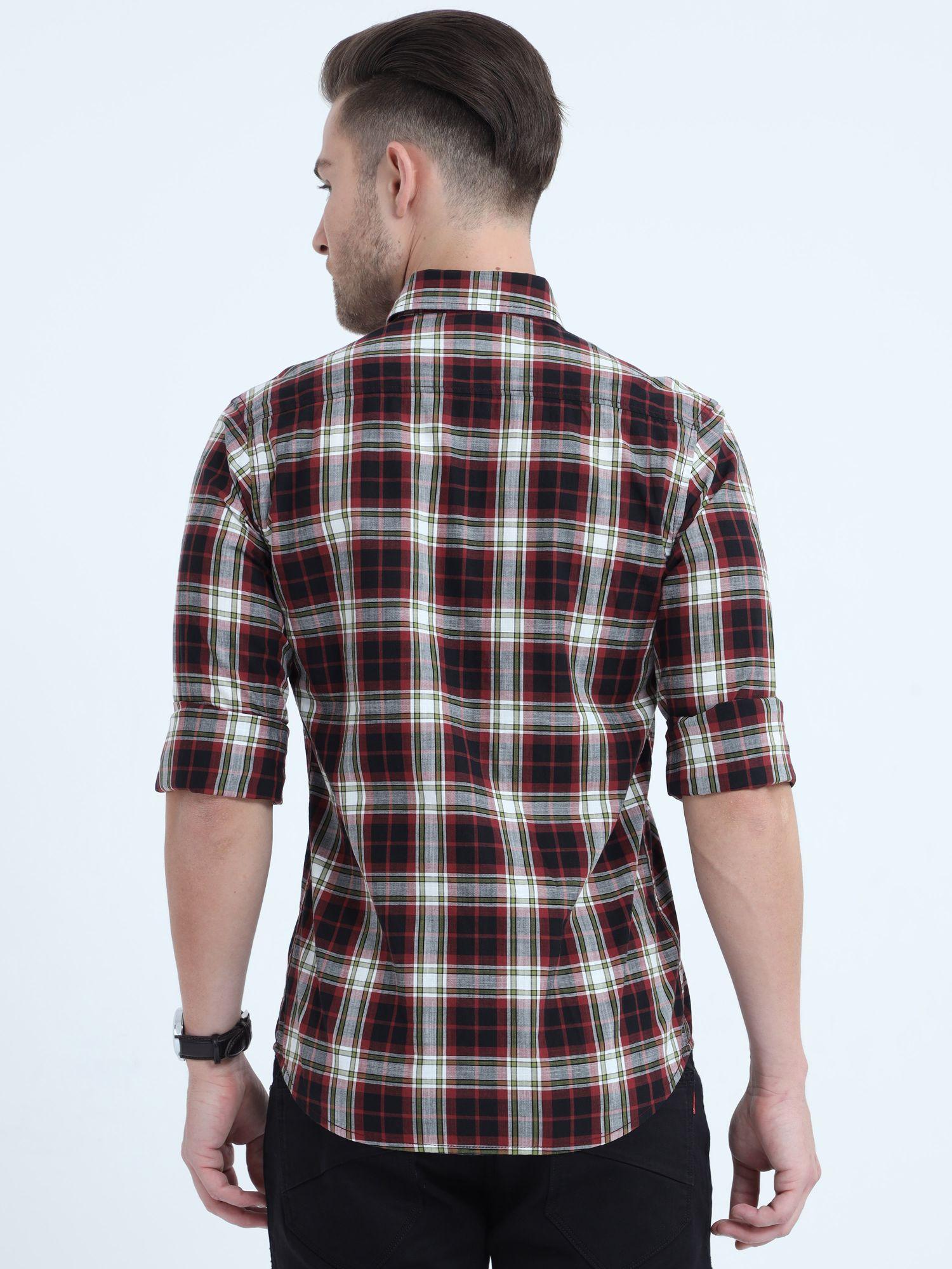 Tartan Checks Maroon Full Sleeves
