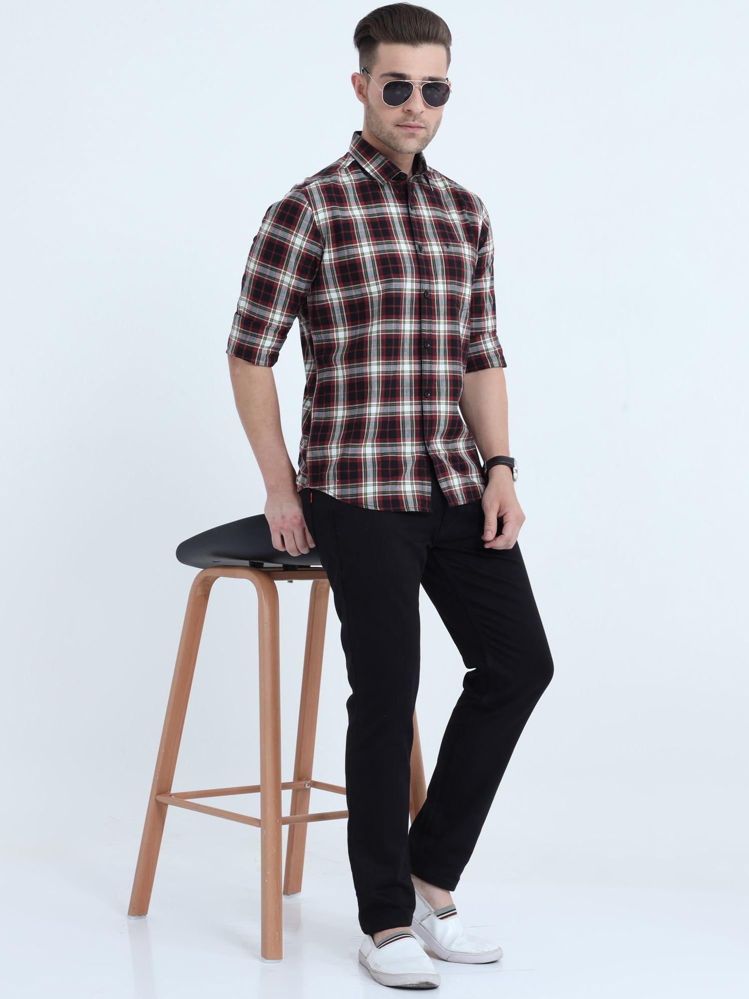 Tartan Checks Maroon Full Sleeves