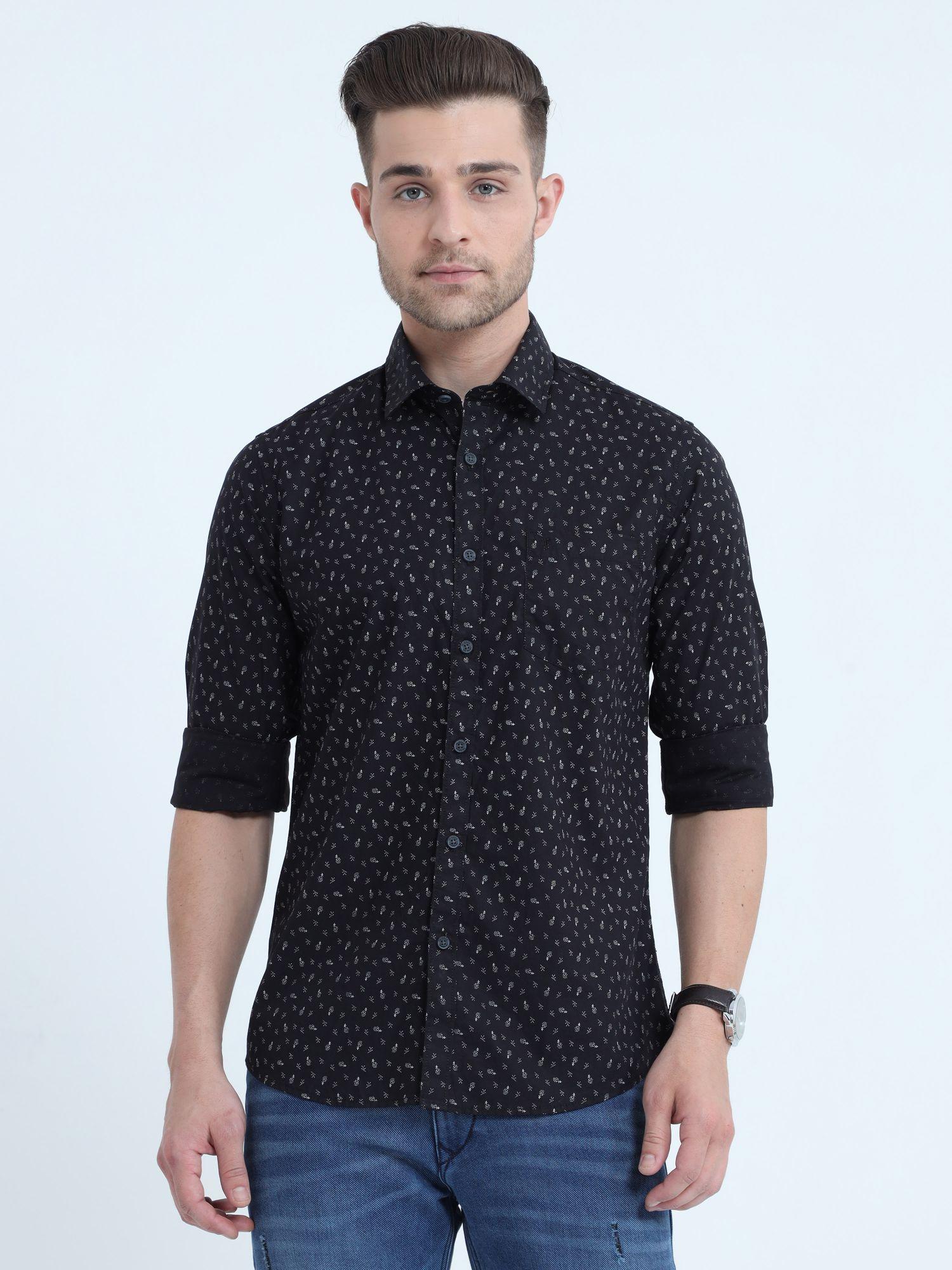 Medrid Men's Slim Fit Casual Shirt - Floral Black Full Sleeves - Triggerjeans