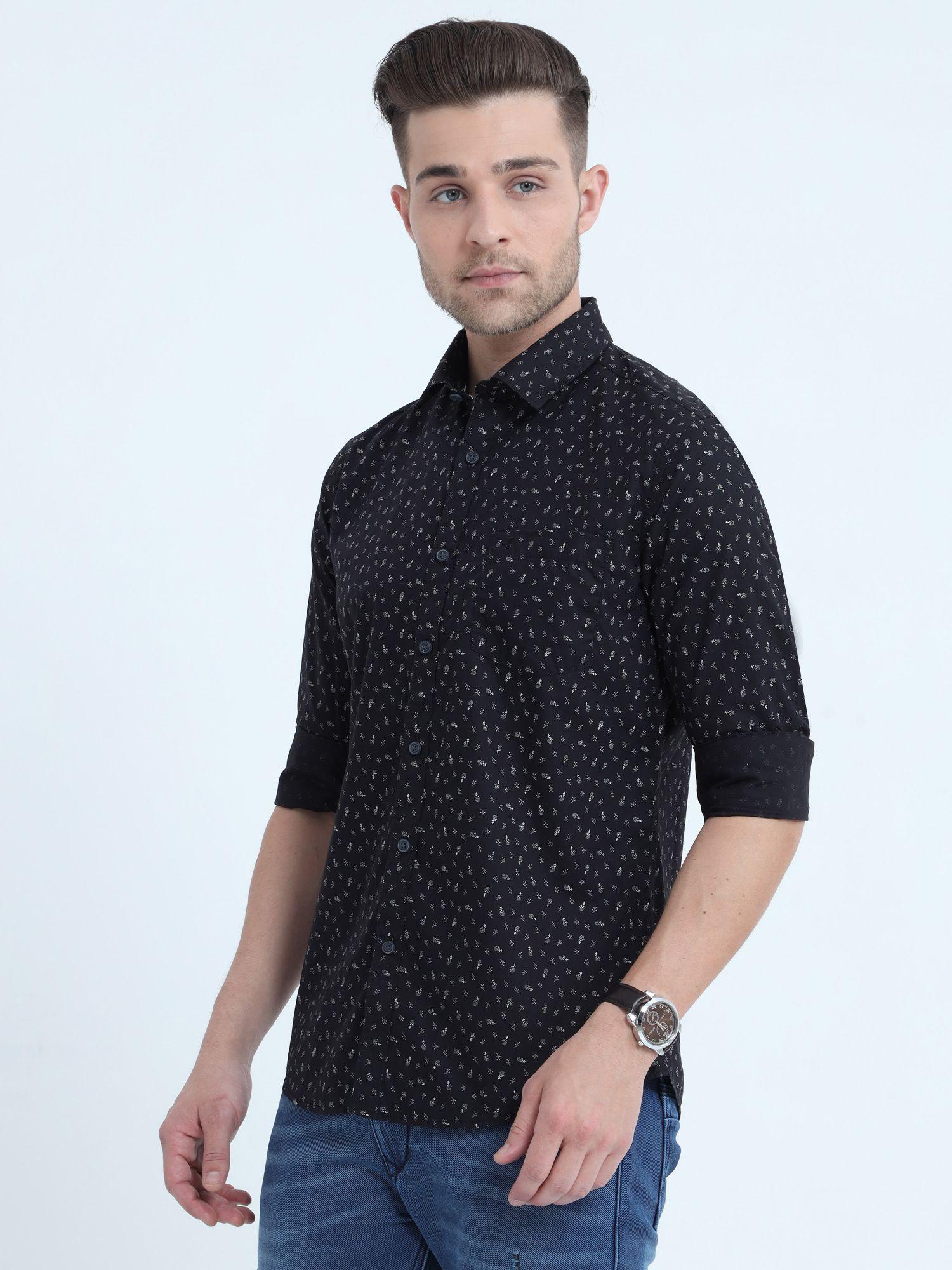 Medrid Men's Slim Fit Casual Shirt - Floral Black Full Sleeves - Triggerjeans