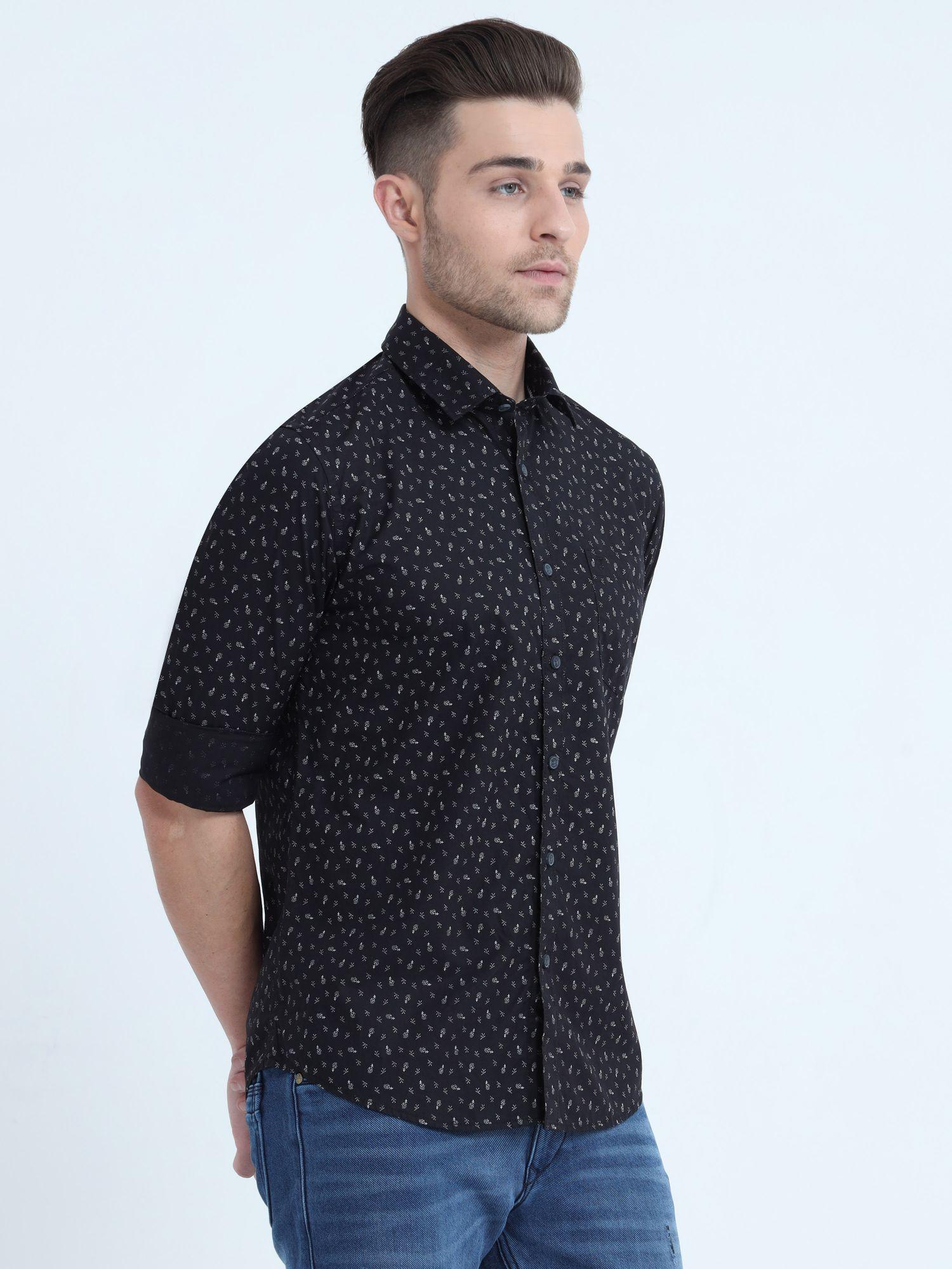 Medrid Men's Slim Fit Casual Shirt - Floral Black Full Sleeves - Triggerjeans