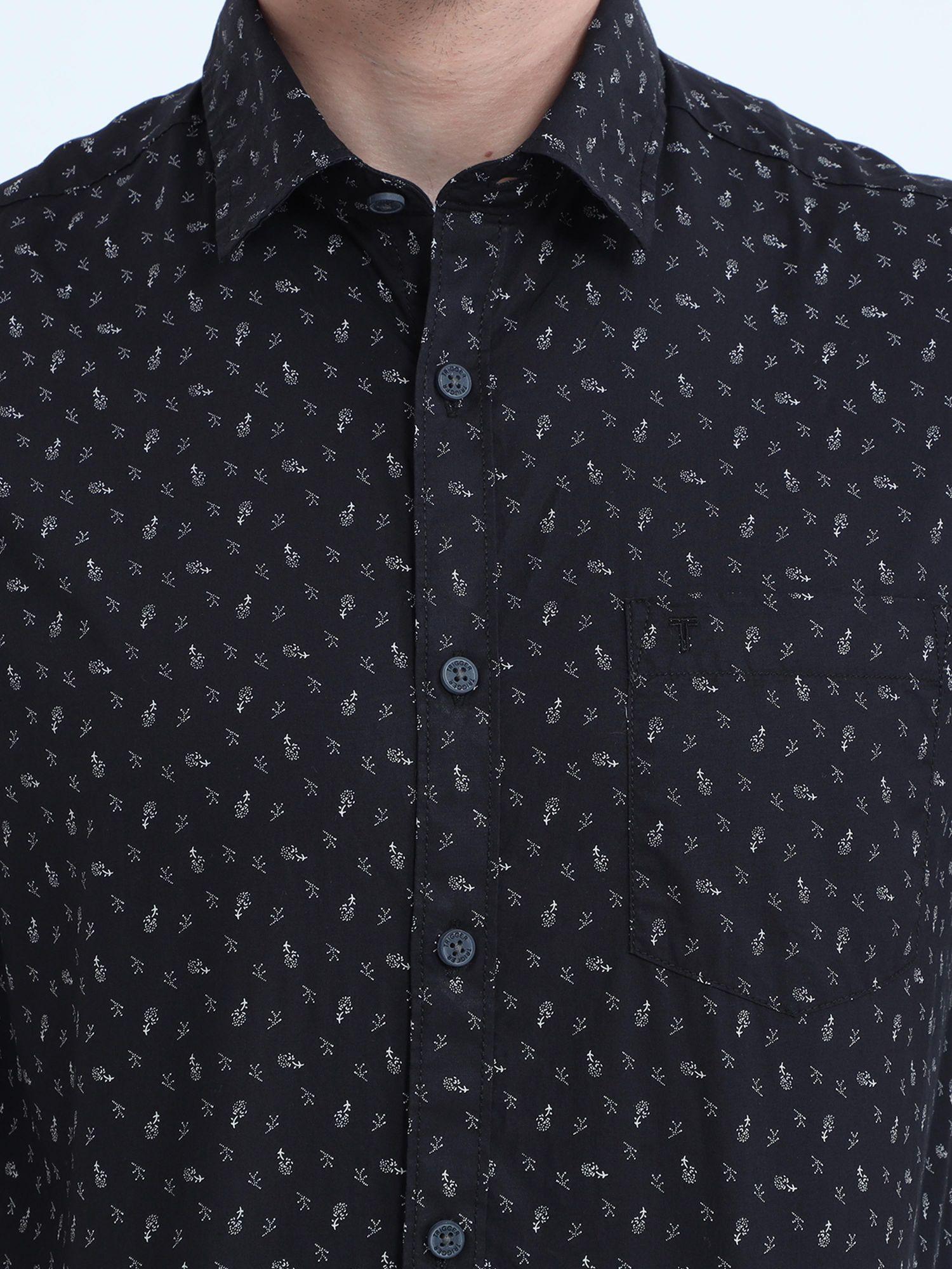 Medrid Men's Slim Fit Casual Shirt - Floral Black Full Sleeves - Triggerjeans
