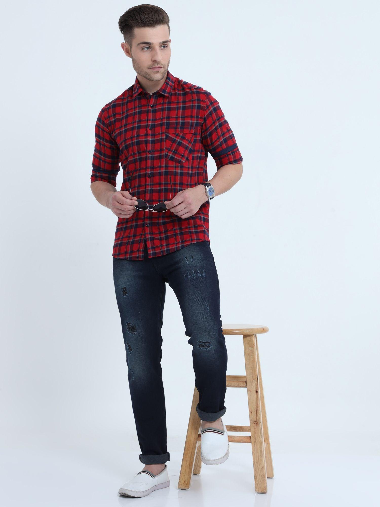 Tartan Checks Red Full Sleeves