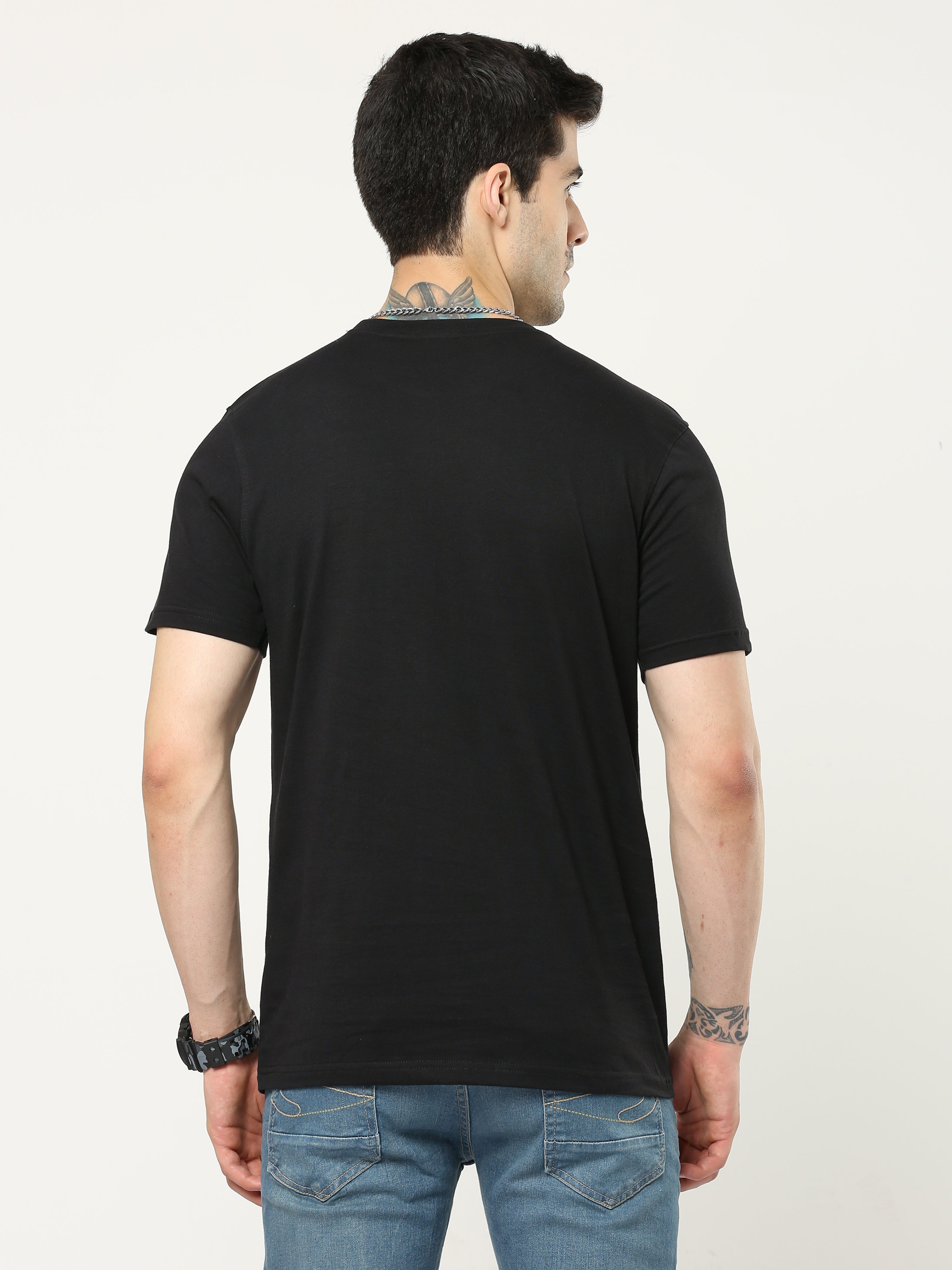 Men BLACK Round-neck T-shirt