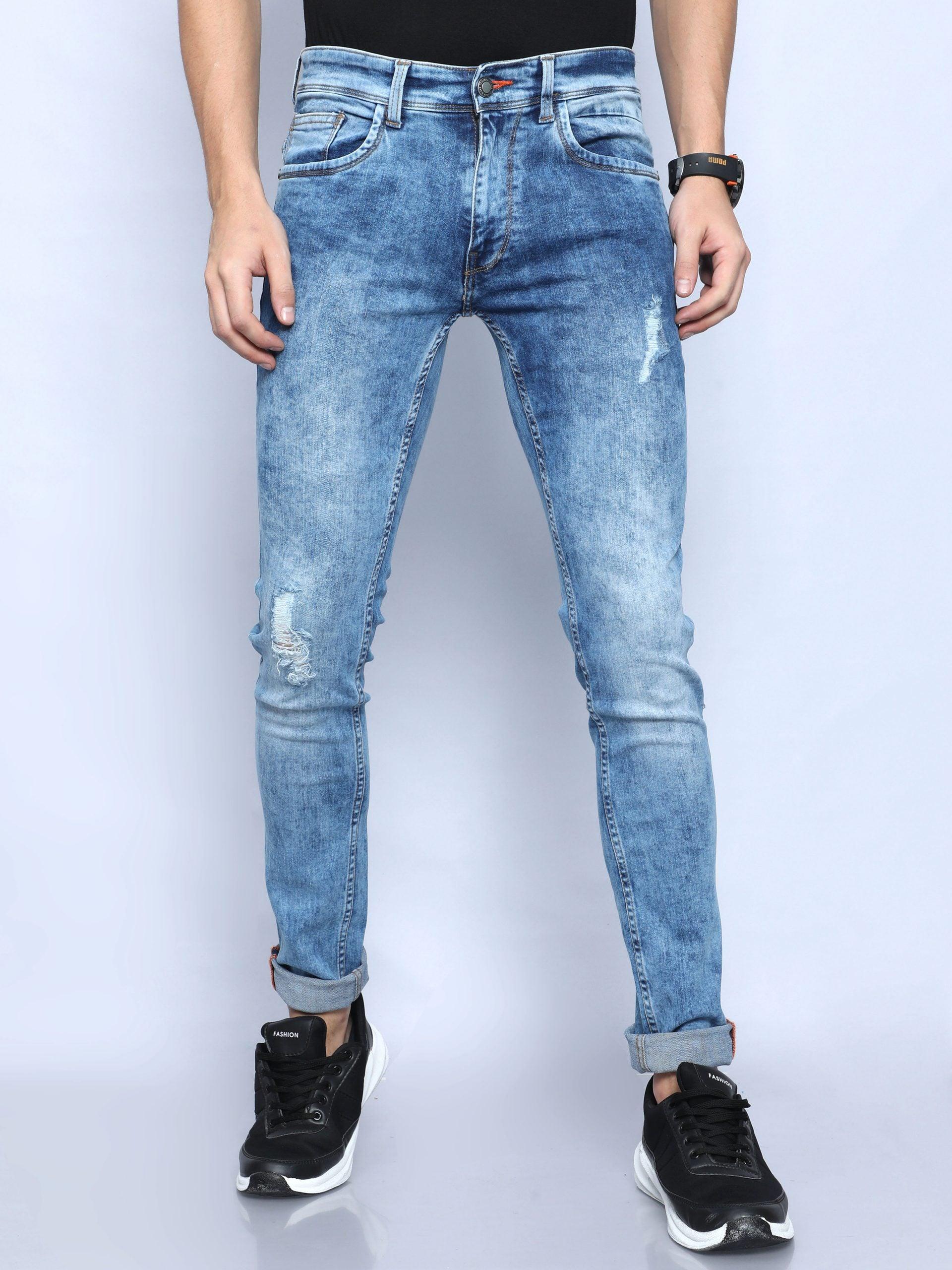 Men's Skinny Fit Distressed Jeans - Blue - Triggerjeans