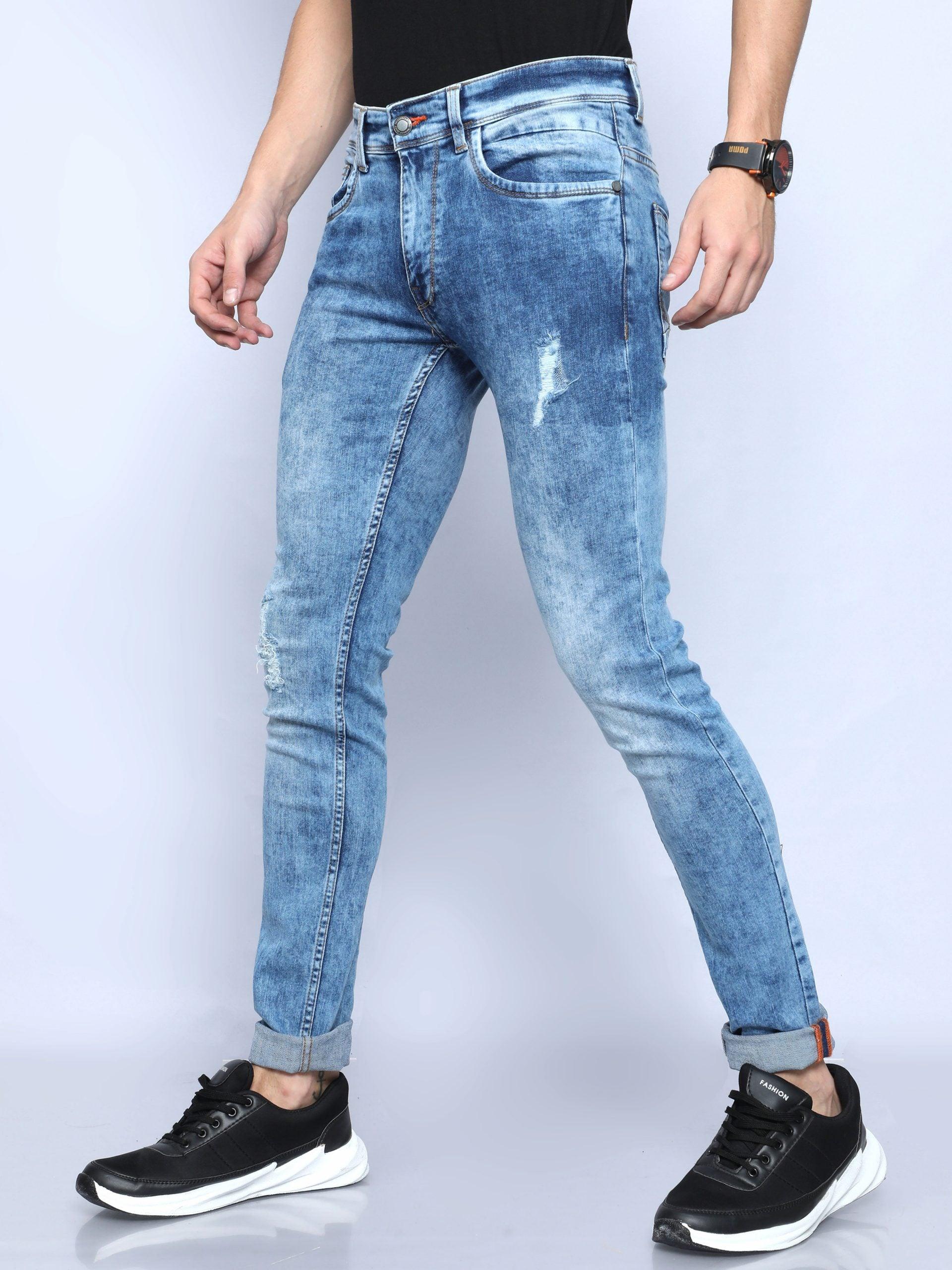 Men's Skinny Fit Distressed Jeans - Blue - Triggerjeans