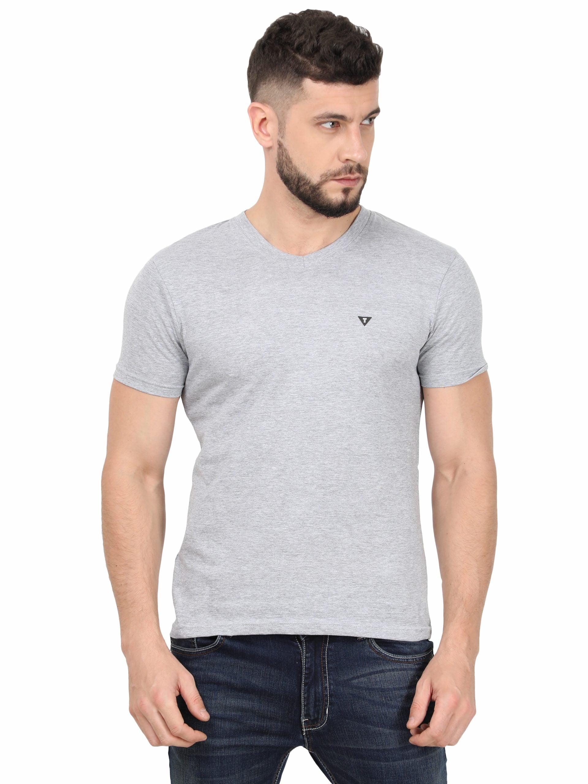 Men V-neck Grey T-shirt 