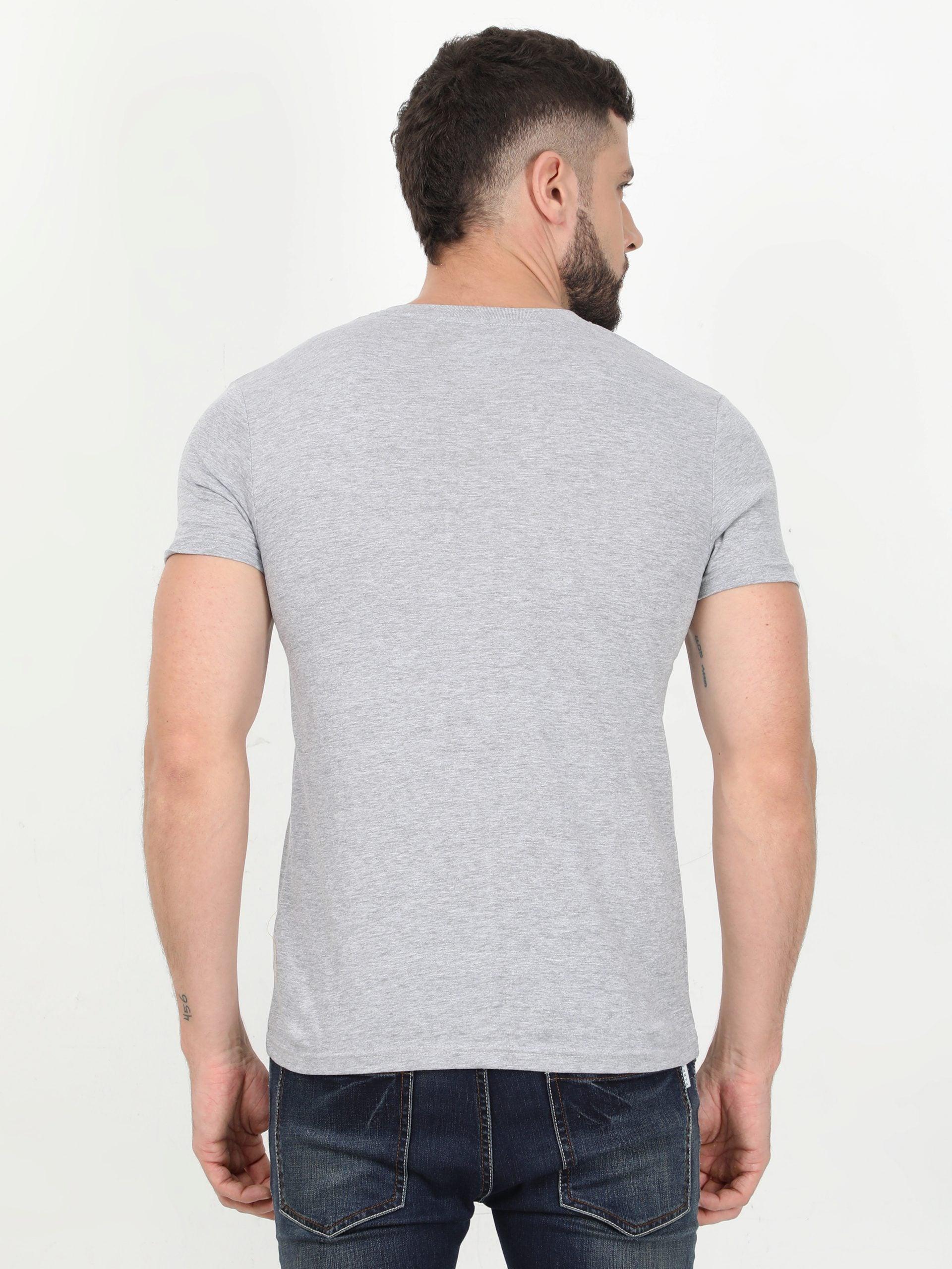 Men V-neck Grey T-shirt