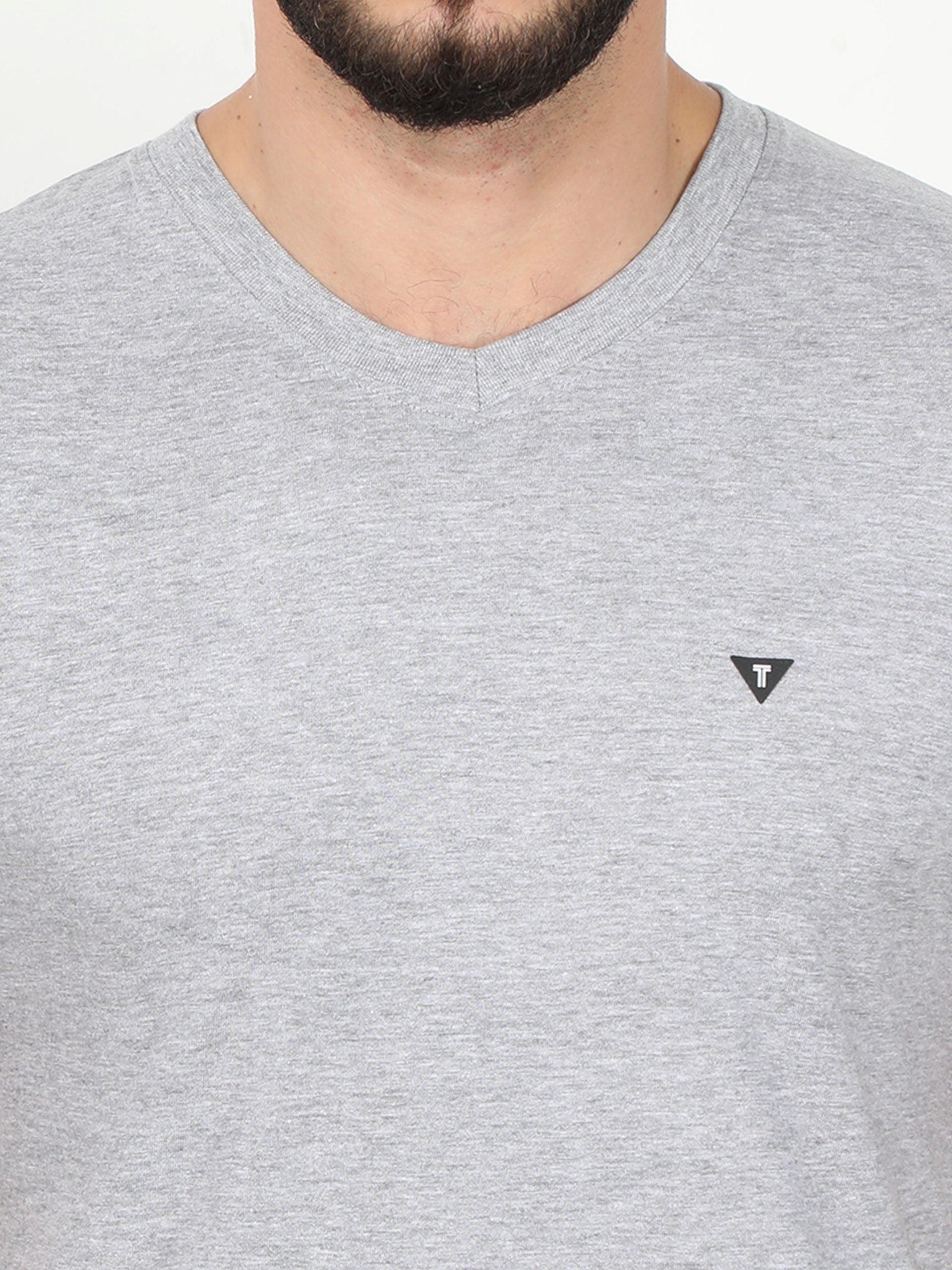 Men V-neck Grey T-shirt