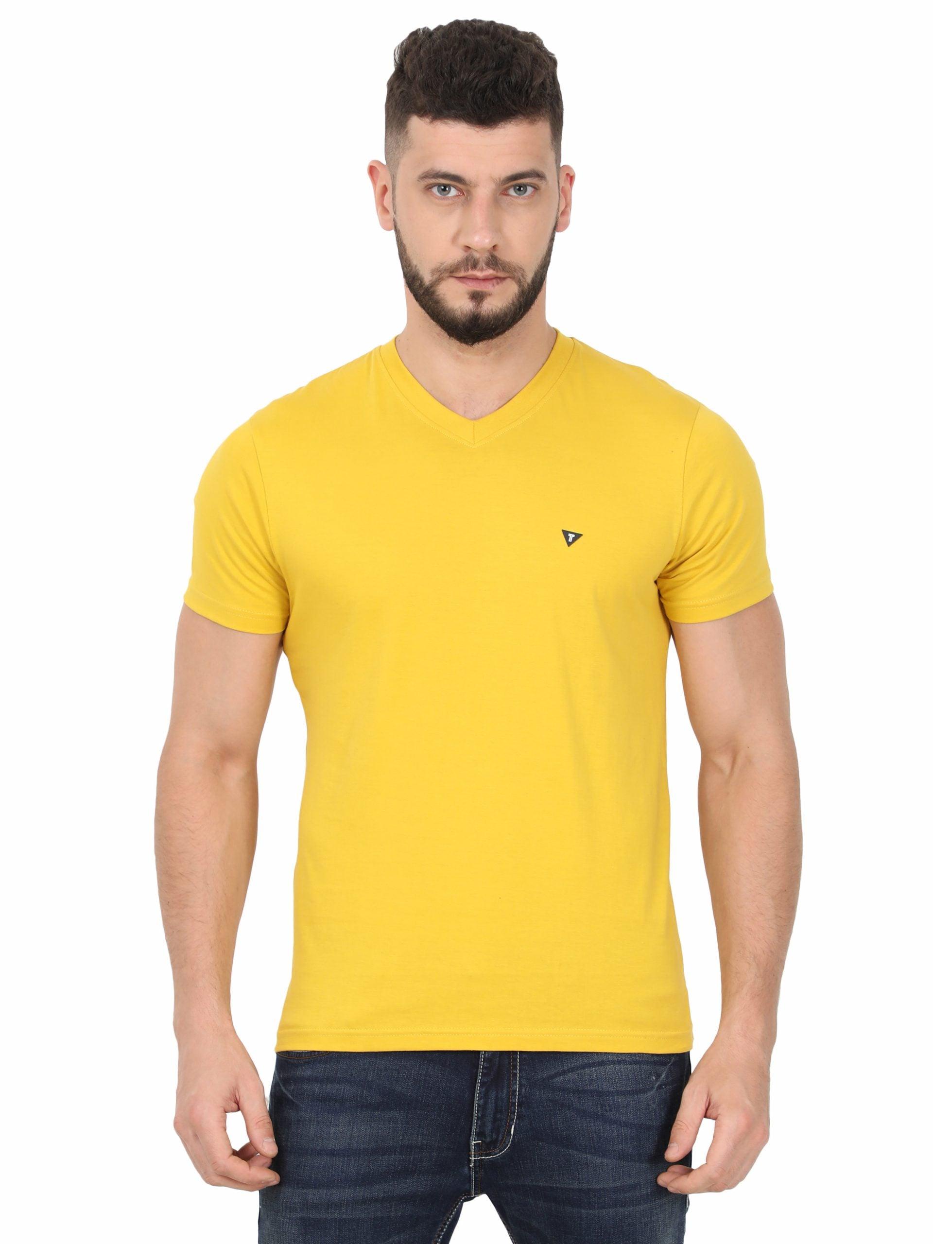 Men V-neck Yellow T-shirt 