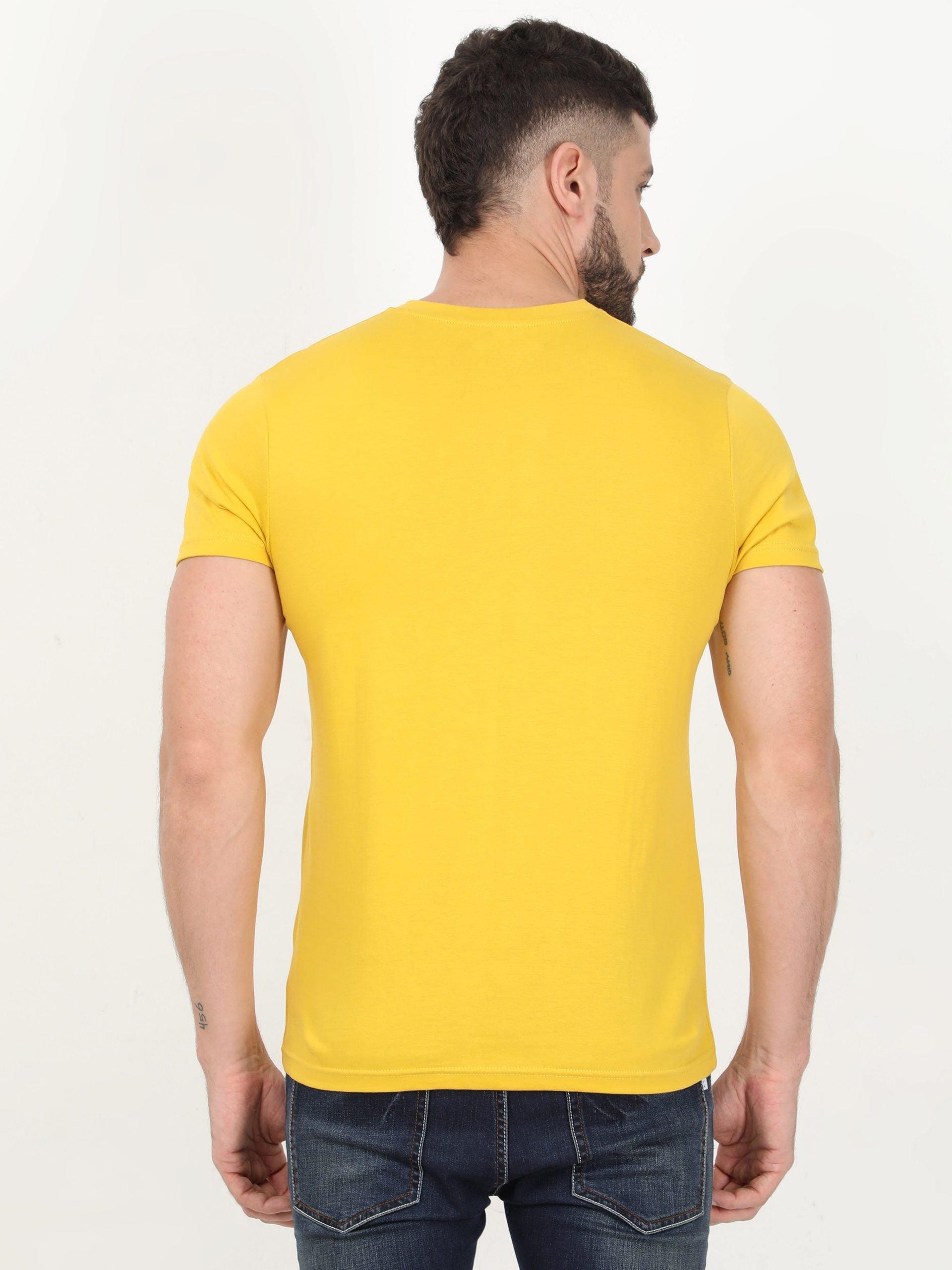 Men V-neck Yellow T-shirt 