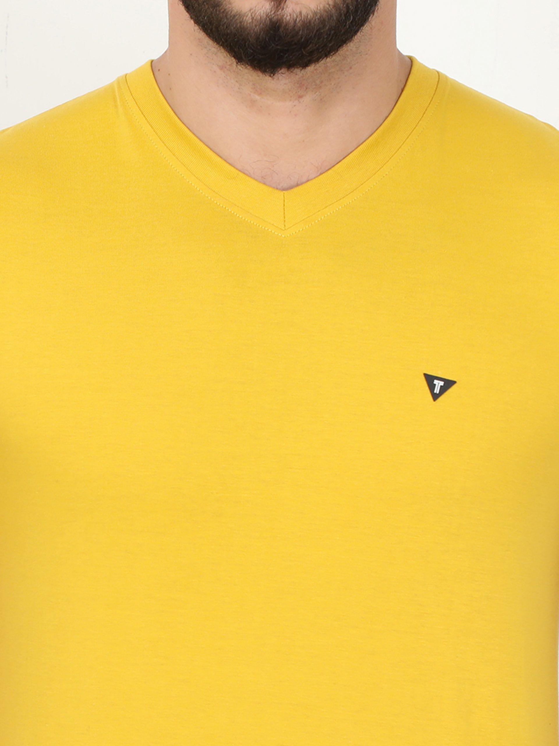 Men V-neck Yellow T-shirt 