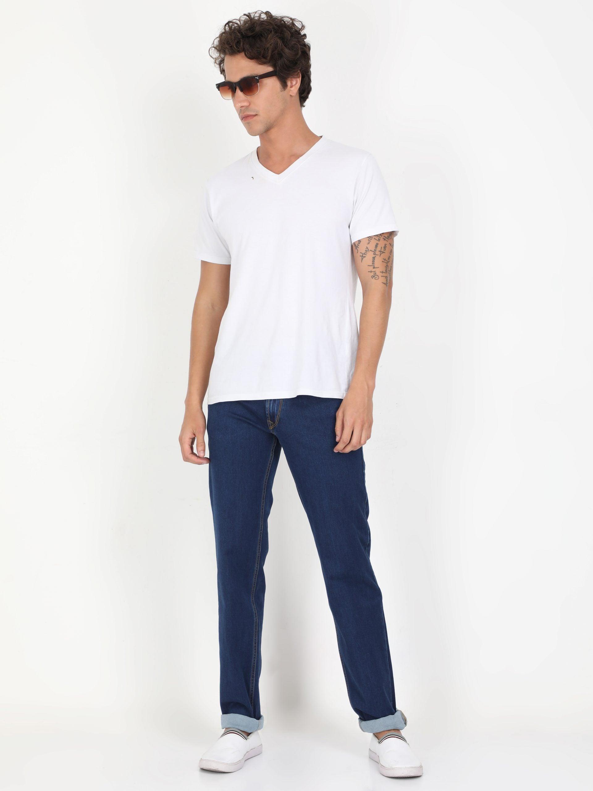 Men Slim Regular Fit Blue Jeans