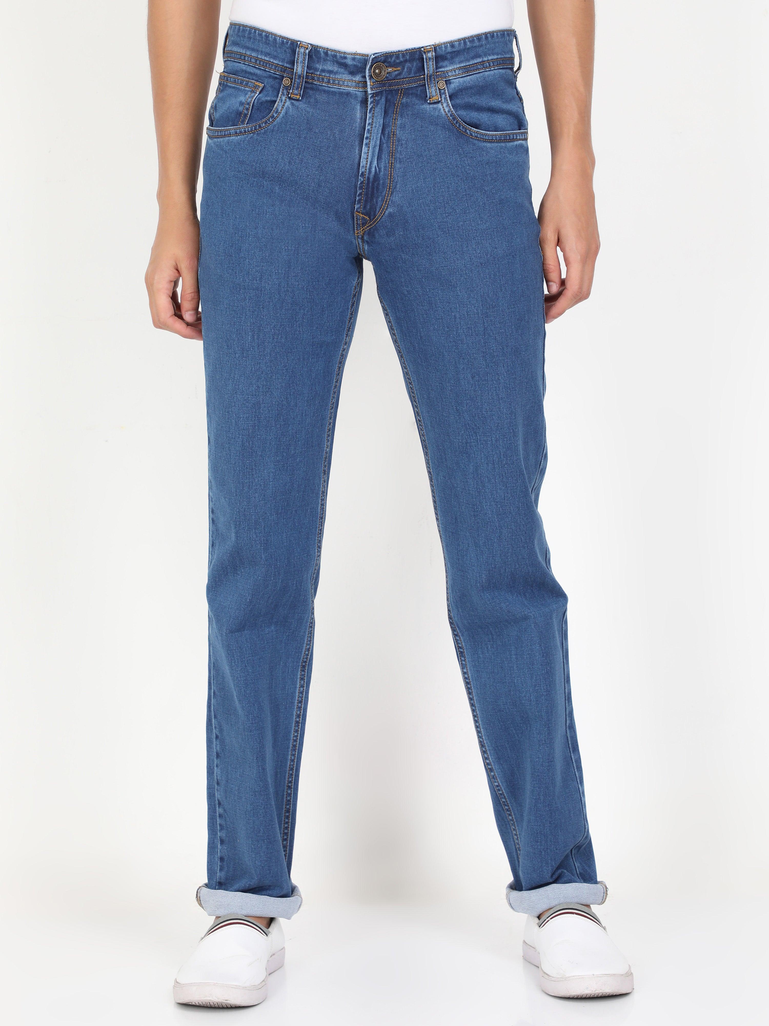 Men Slim Regular Fit Mild Blue Jeans