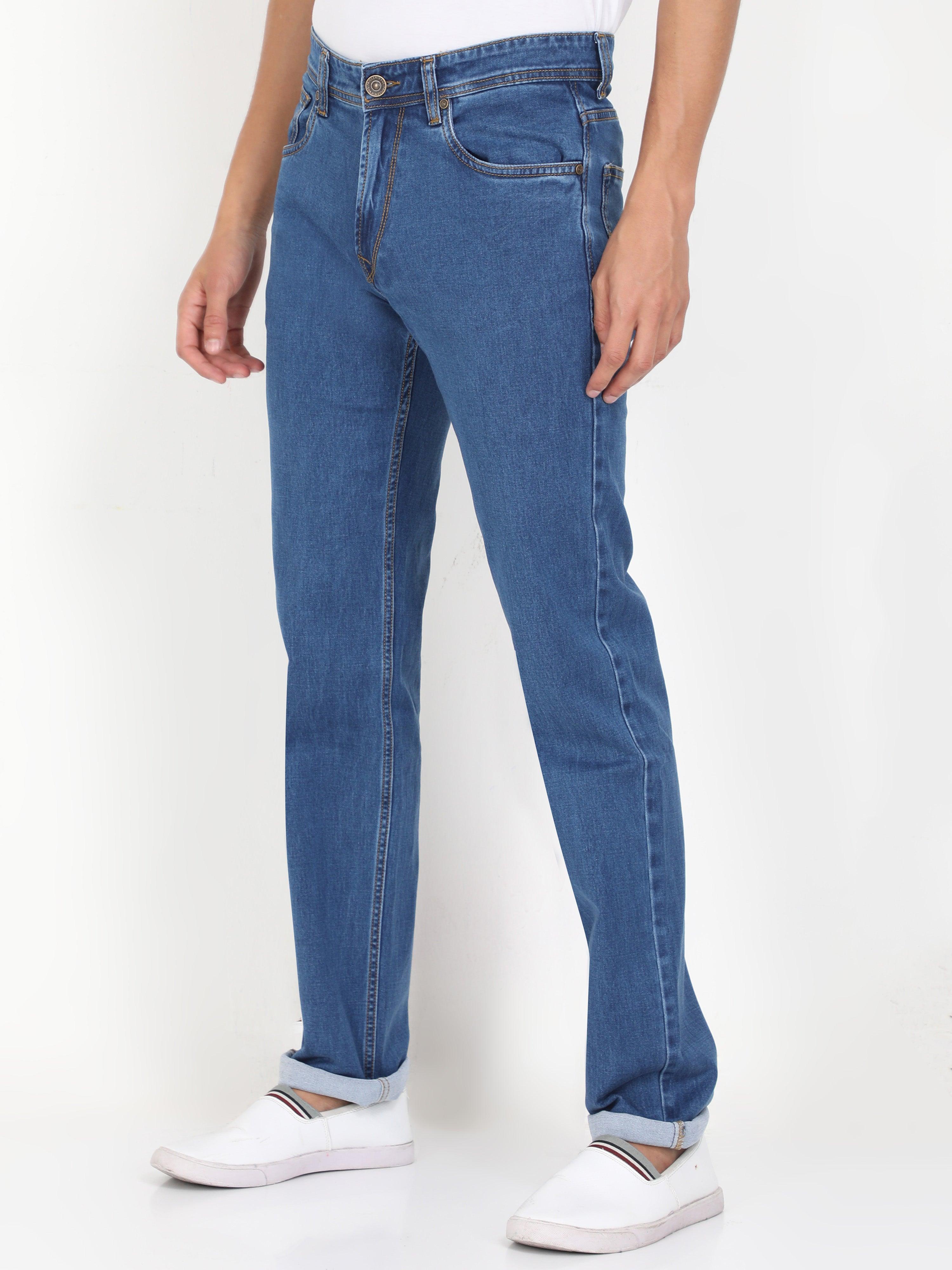Men Slim Regular Fit Mild Blue Jeans