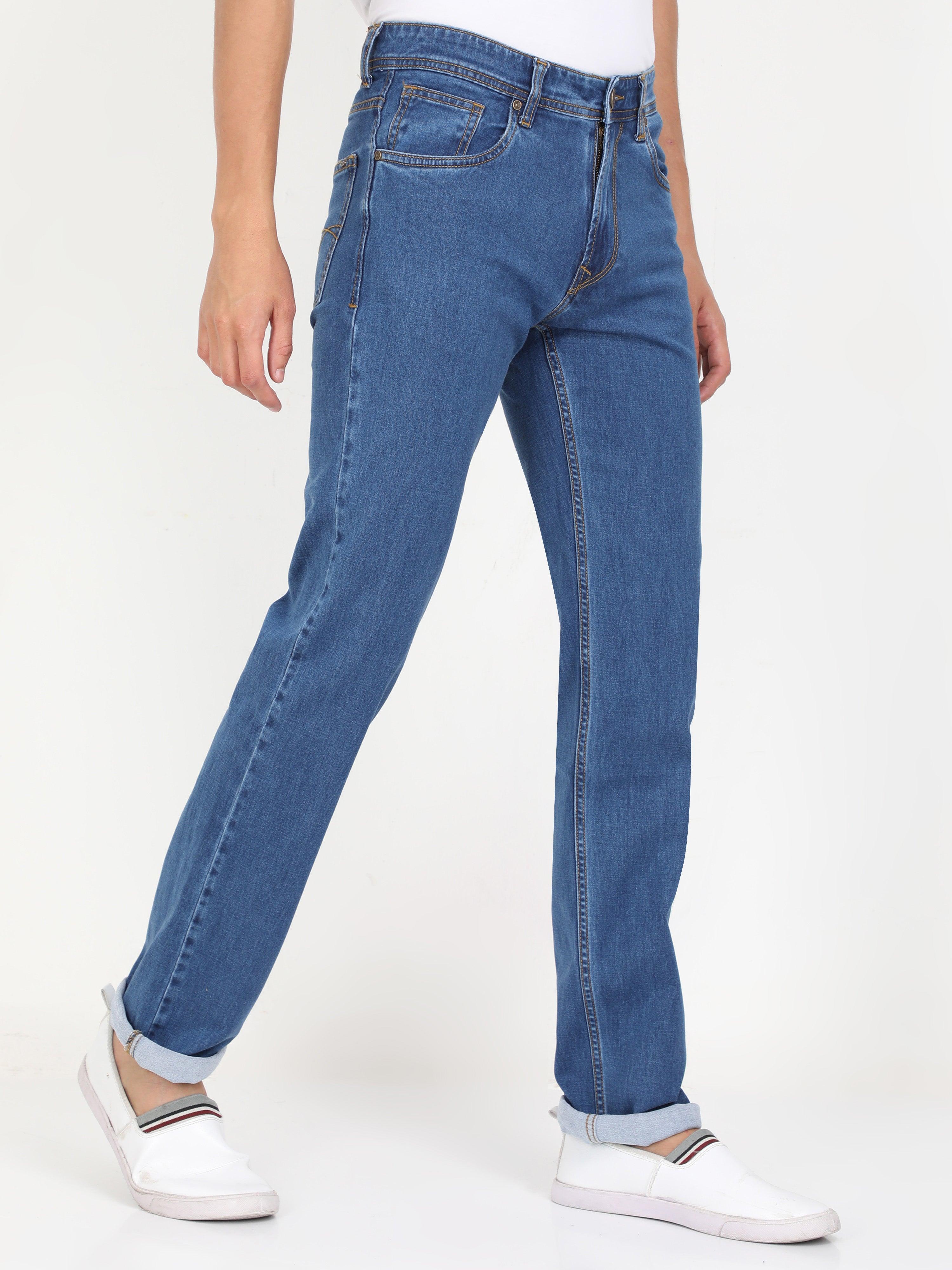 Men Slim Regular Fit Mild Blue Jeans