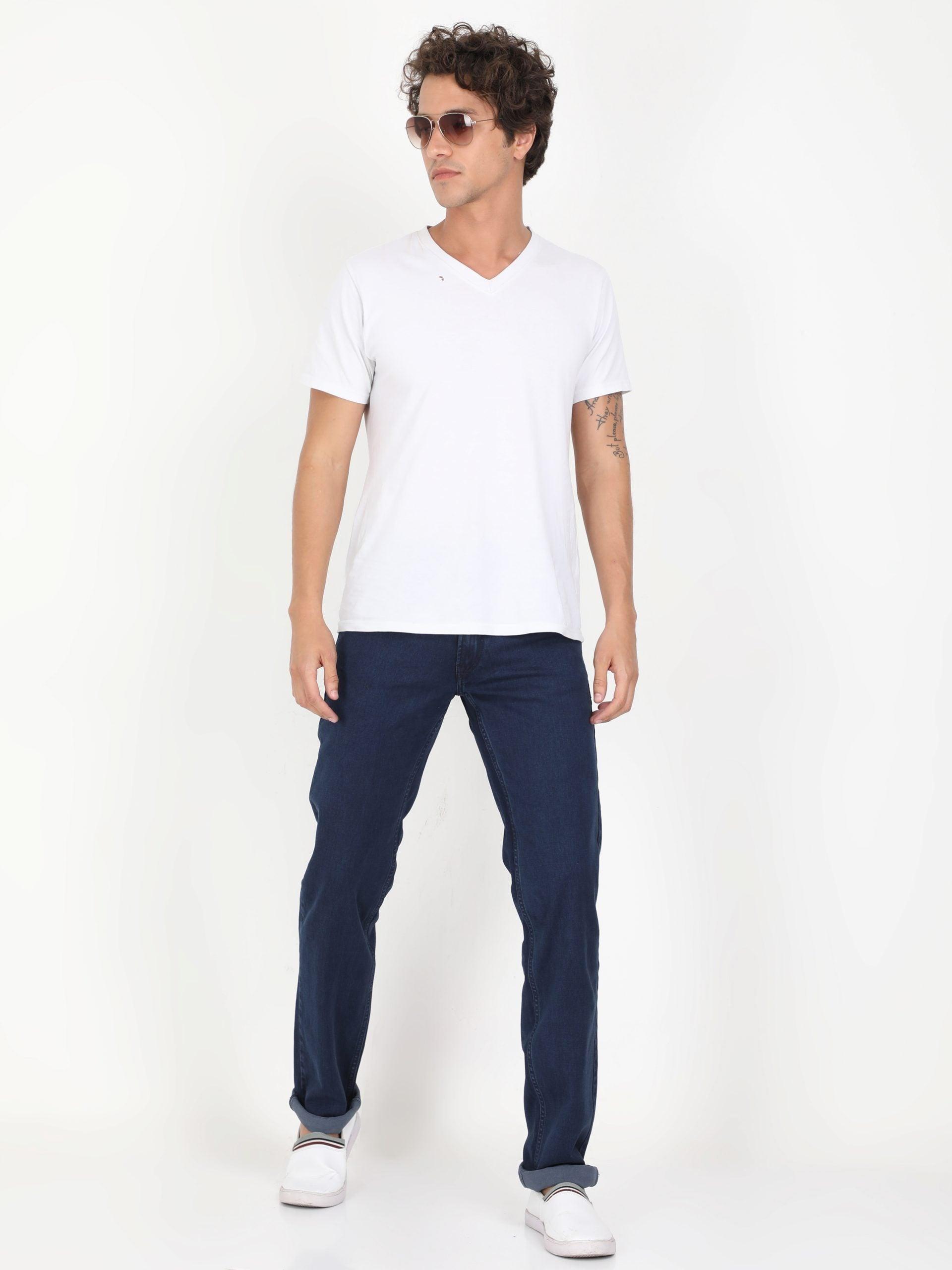 Men Slim Regular Fit Carbon Blue Jeans