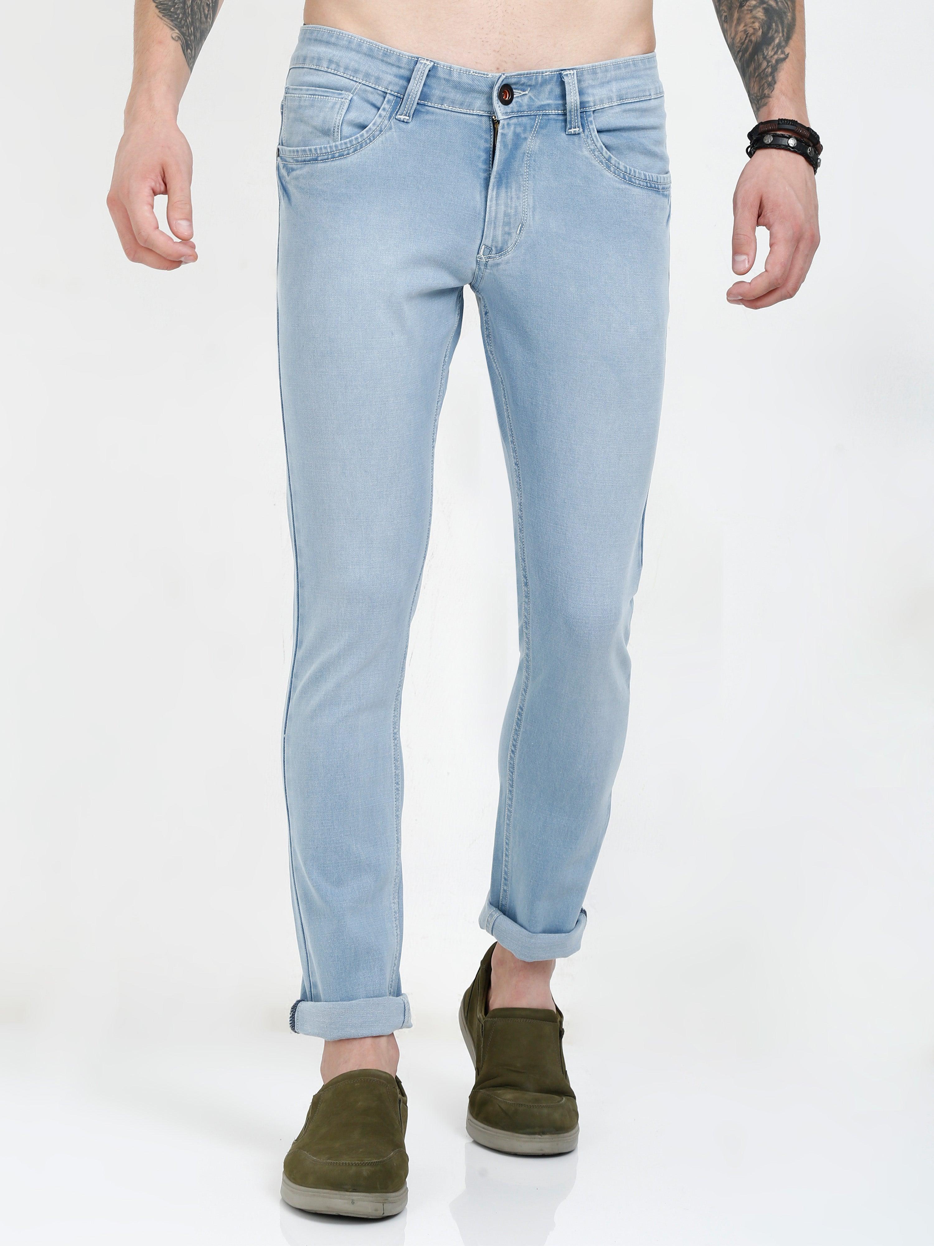 Men Regular Fit Pantone Light Blue Plus size Jeans