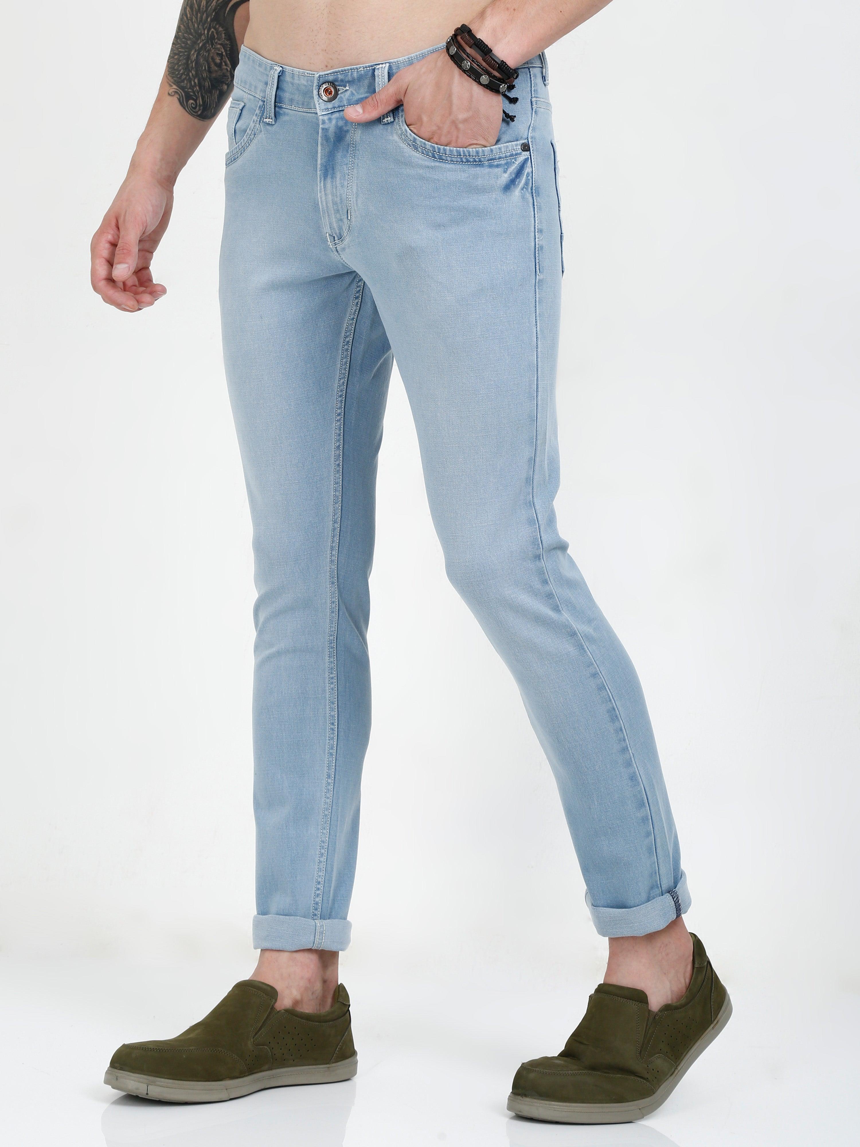 Men Regular Fit Pantone Light Blue Plus size Jeans