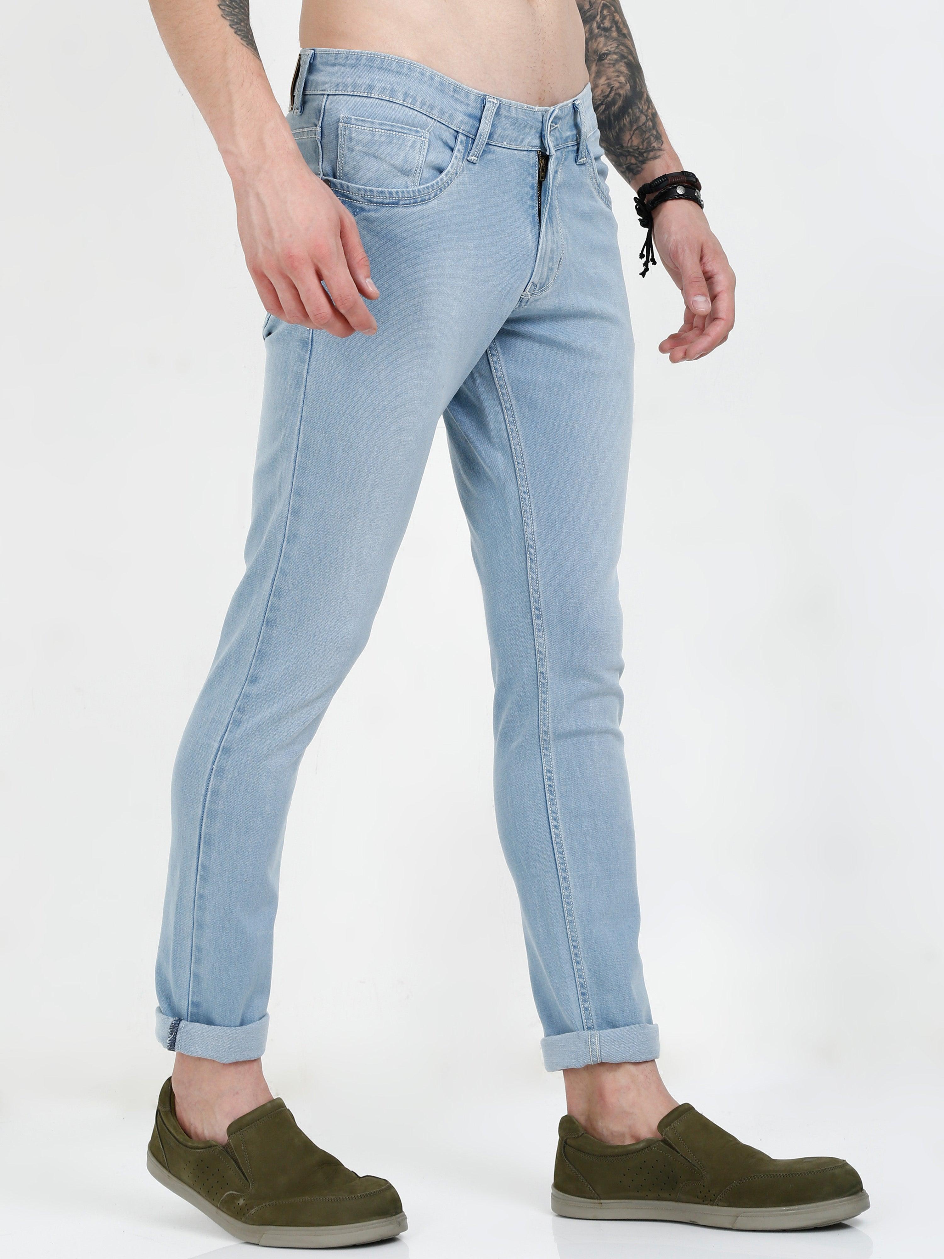 Men Regular Fit Pantone Light Blue Plus size Jeans