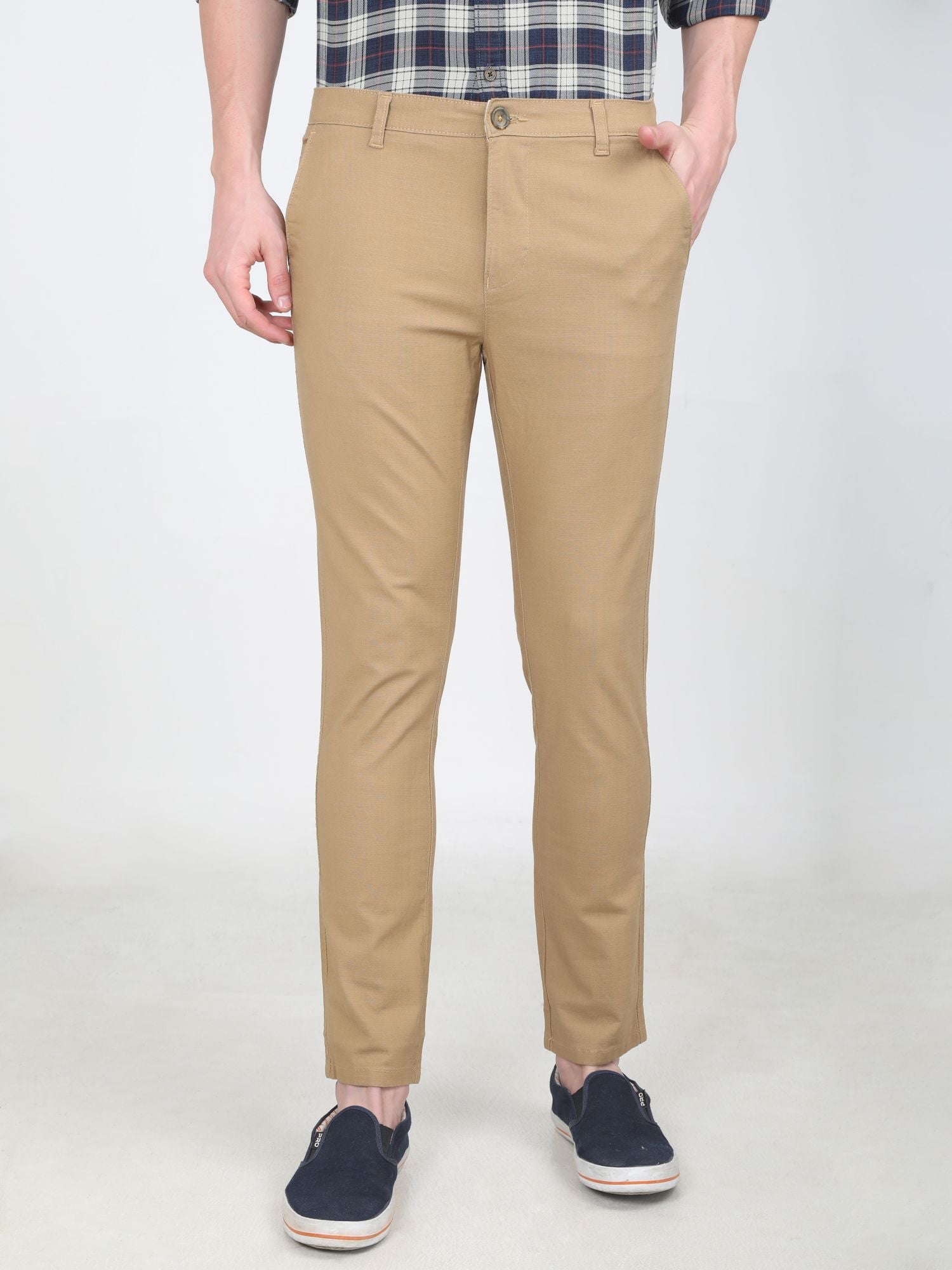 Men Slim fit Khaki Trouser