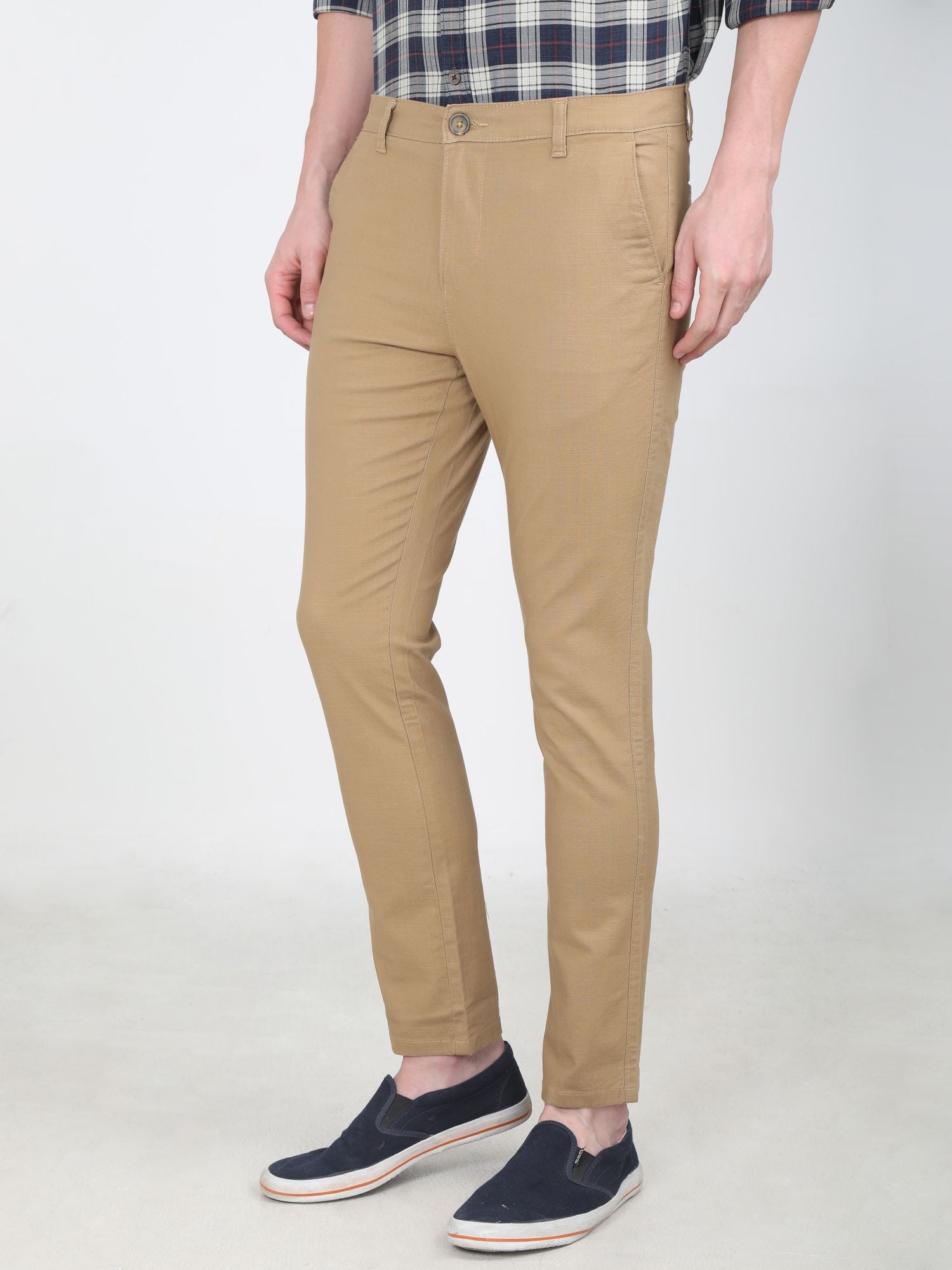 Men Slim fit Khaki Trouser