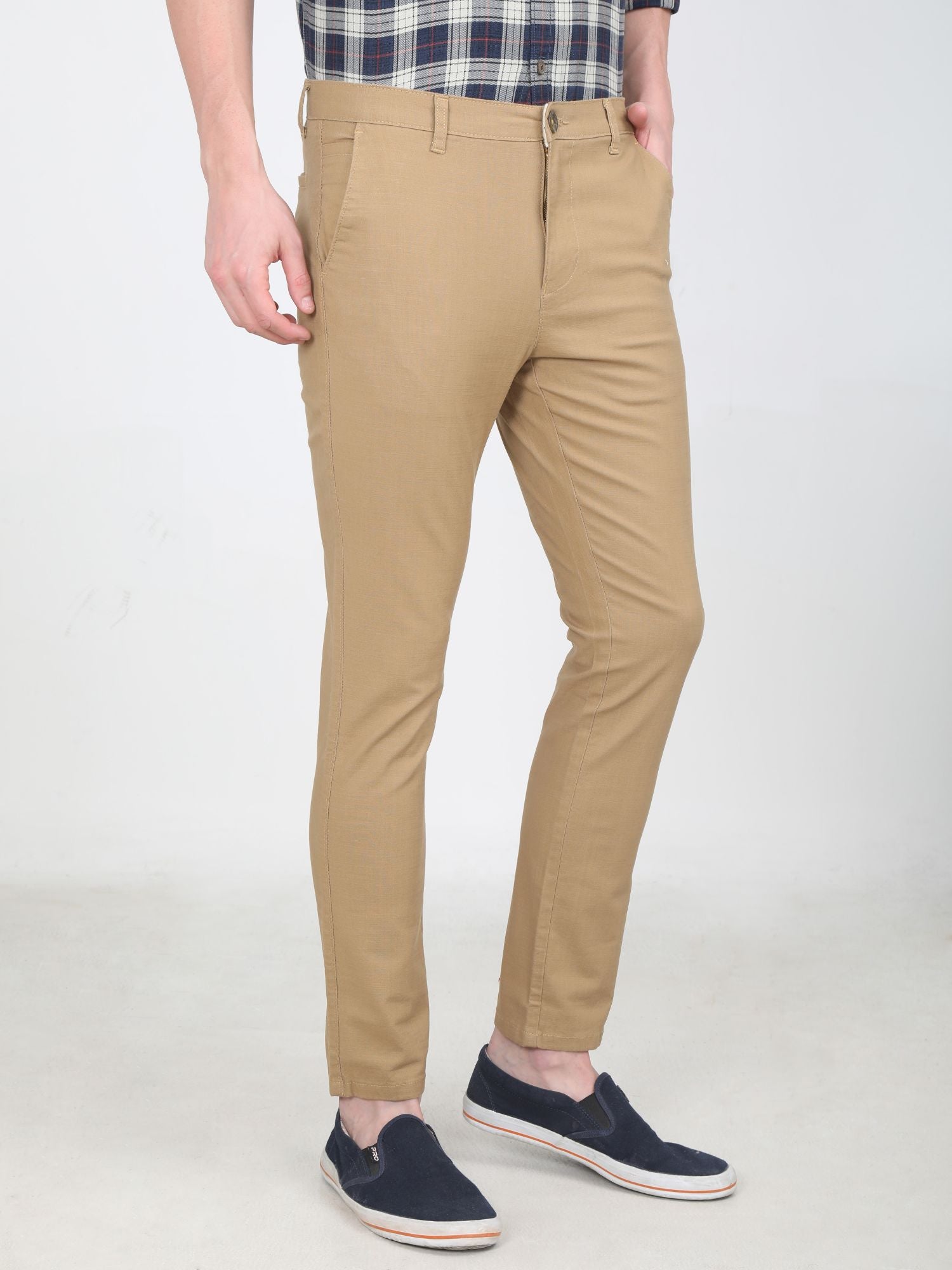 Men Slim fit Khaki Trouser