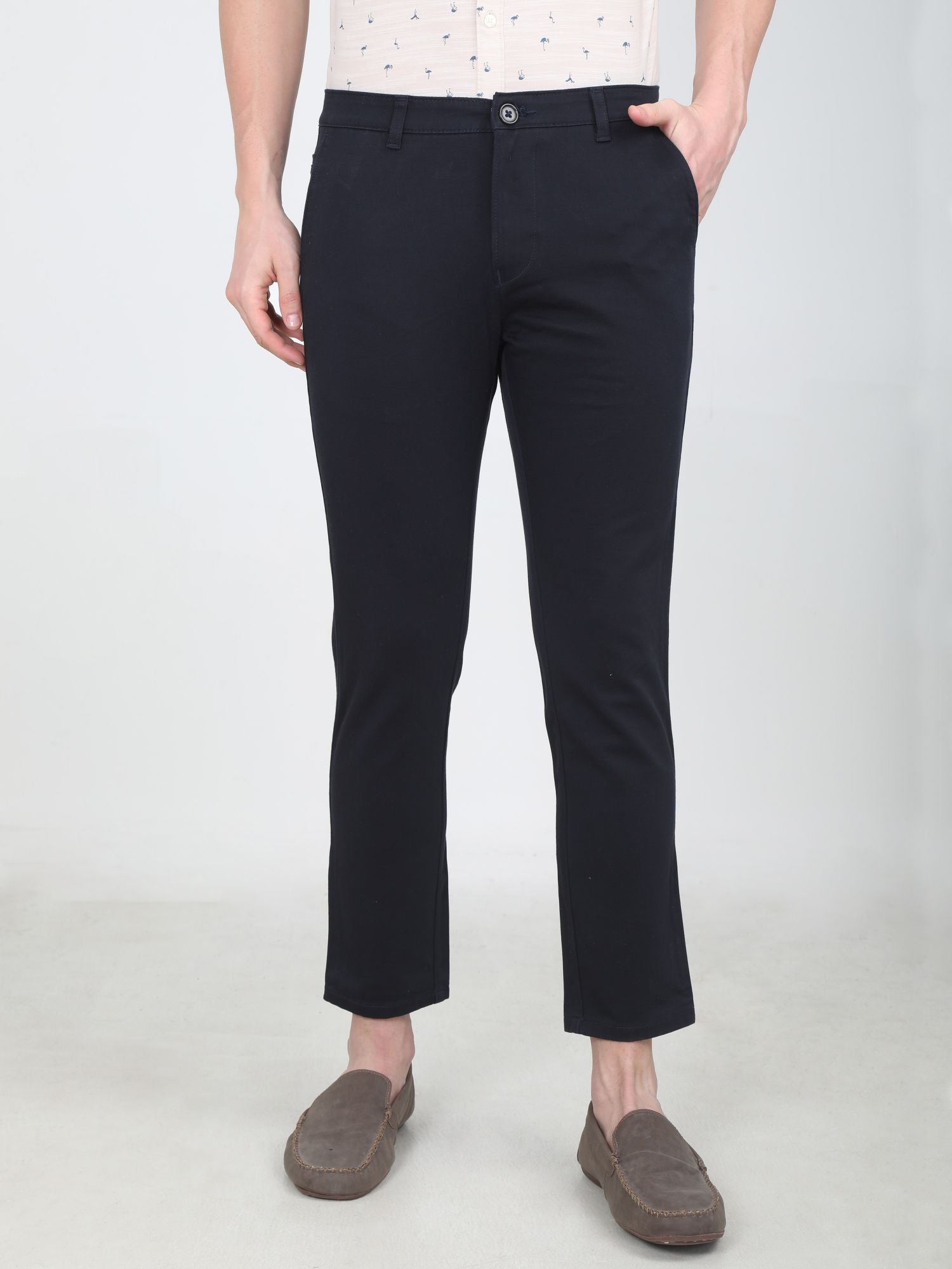 Men Slim fit Navy Trouser